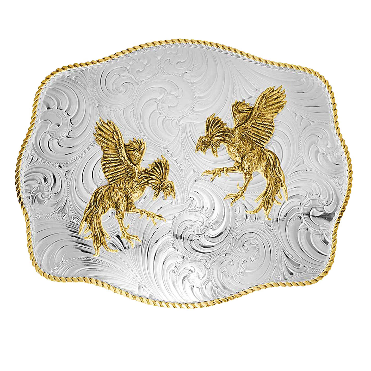 Montana Silversmiths Vaquero Silver & Gold Roosters Large Belt Buckle - Image 1