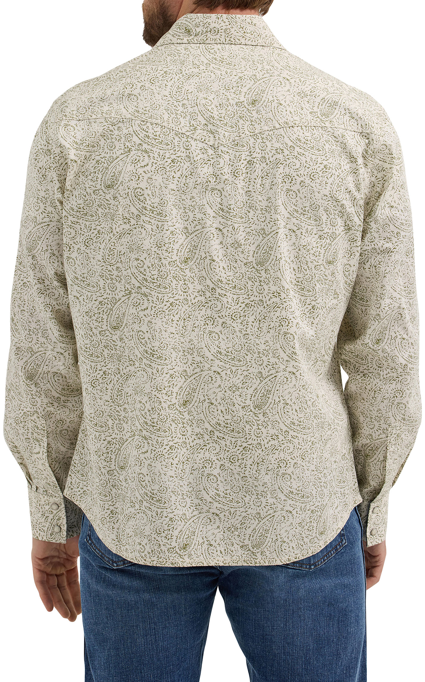 Wrangler Retro Men's Ecru & Olive Paisley Print Long Sleeve Western Shirt - Image 1