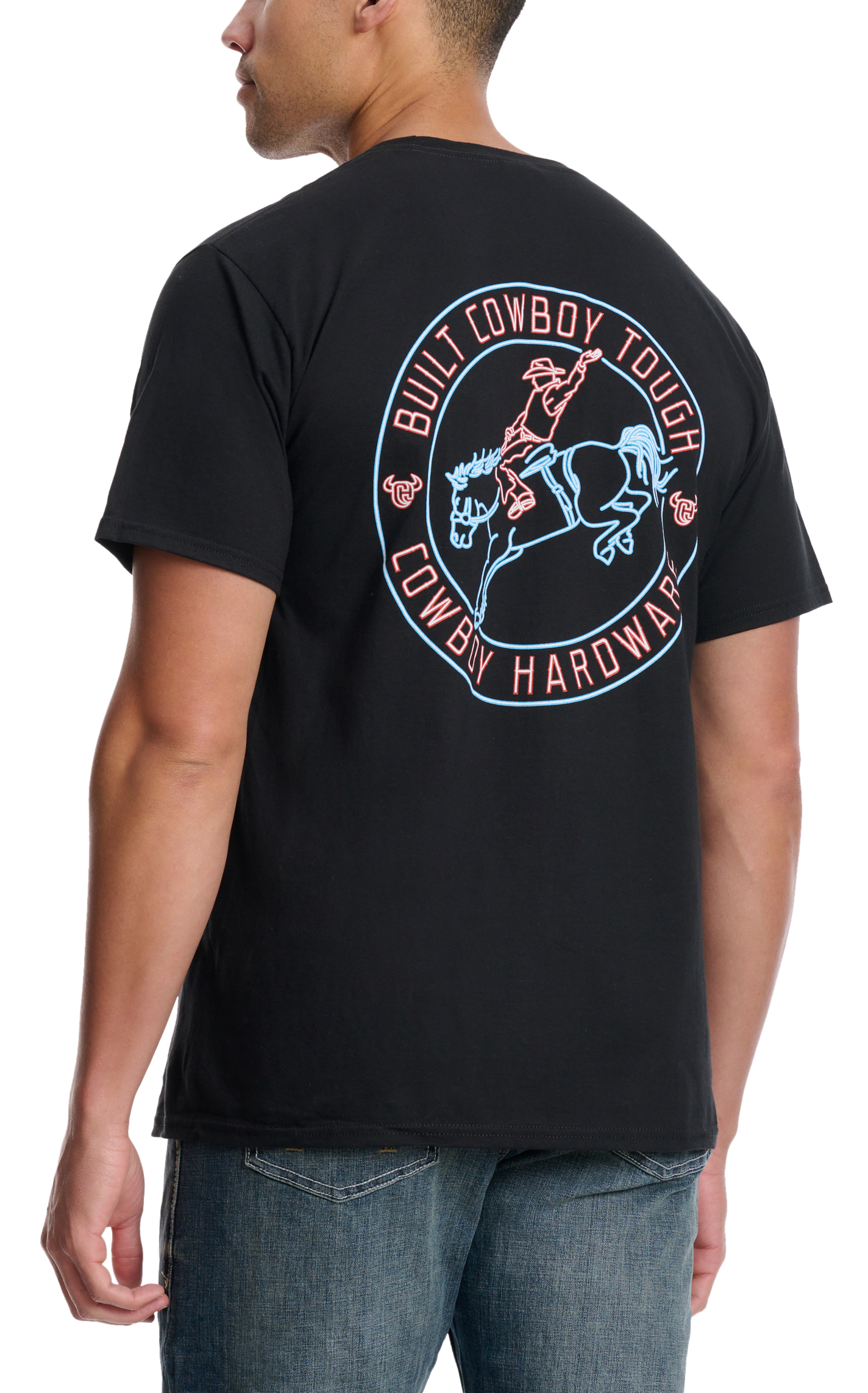 Cowboy Hardware Men's Black & Colorful Neon Logo Graphic T-Shirt - Image 2