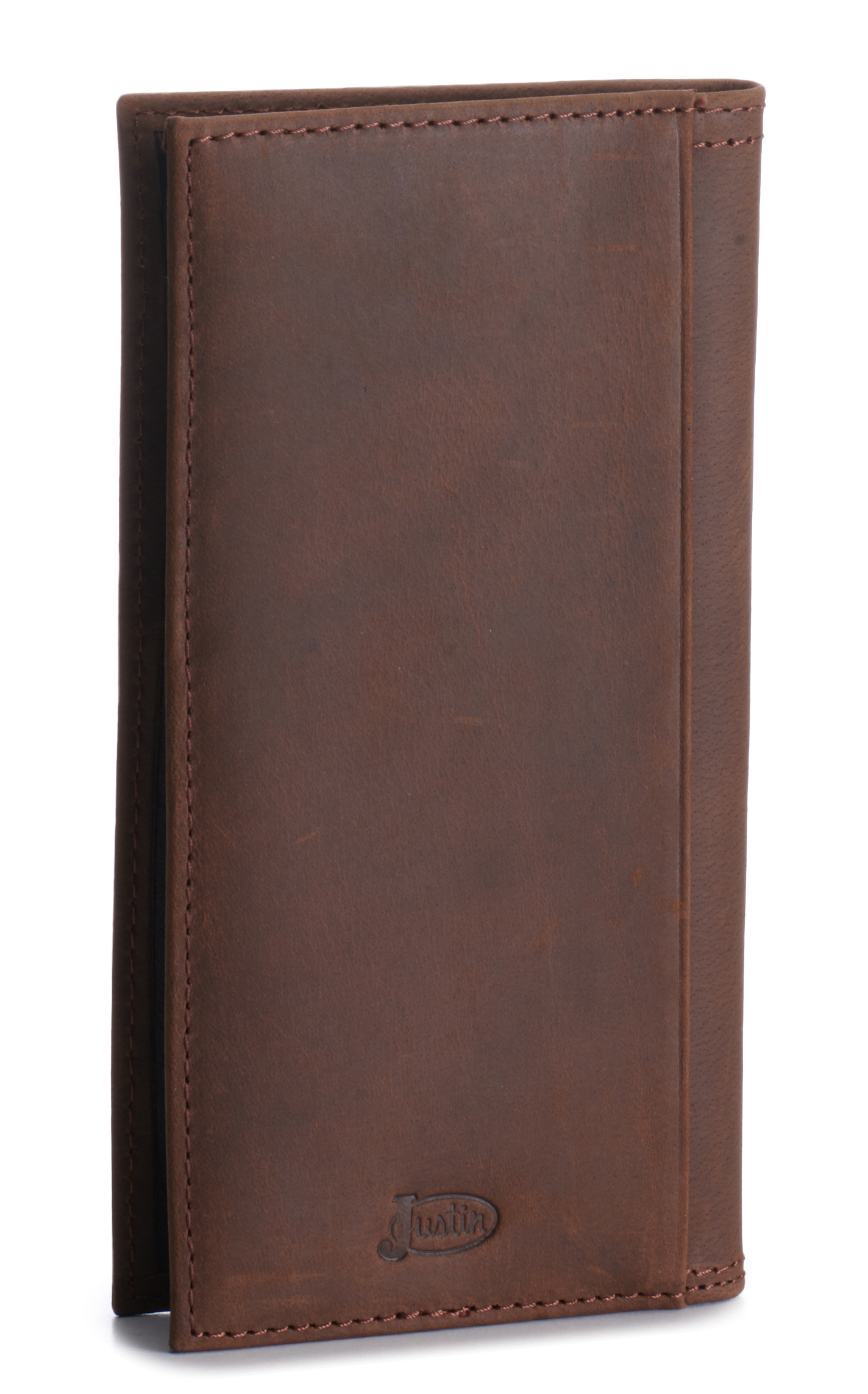 Justin Brown Basketweave and Hair on Hide with Praying Cowboy Concho Rodeo Wallet / Checkbook Cover - Image 1