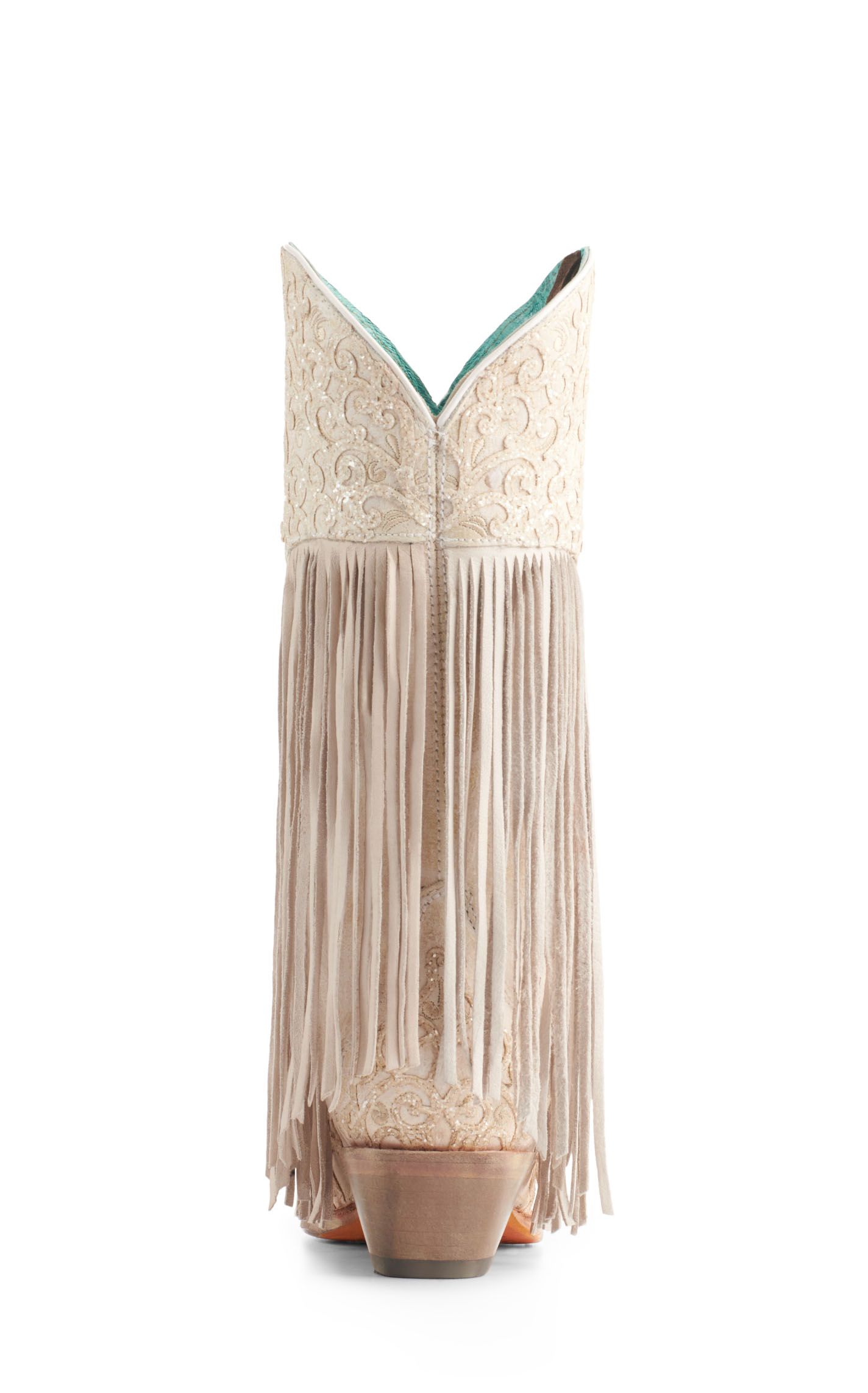 Corral Women's White with Glitter Overlay and Fringe Snip Toe Cowboy Boots - Image 1