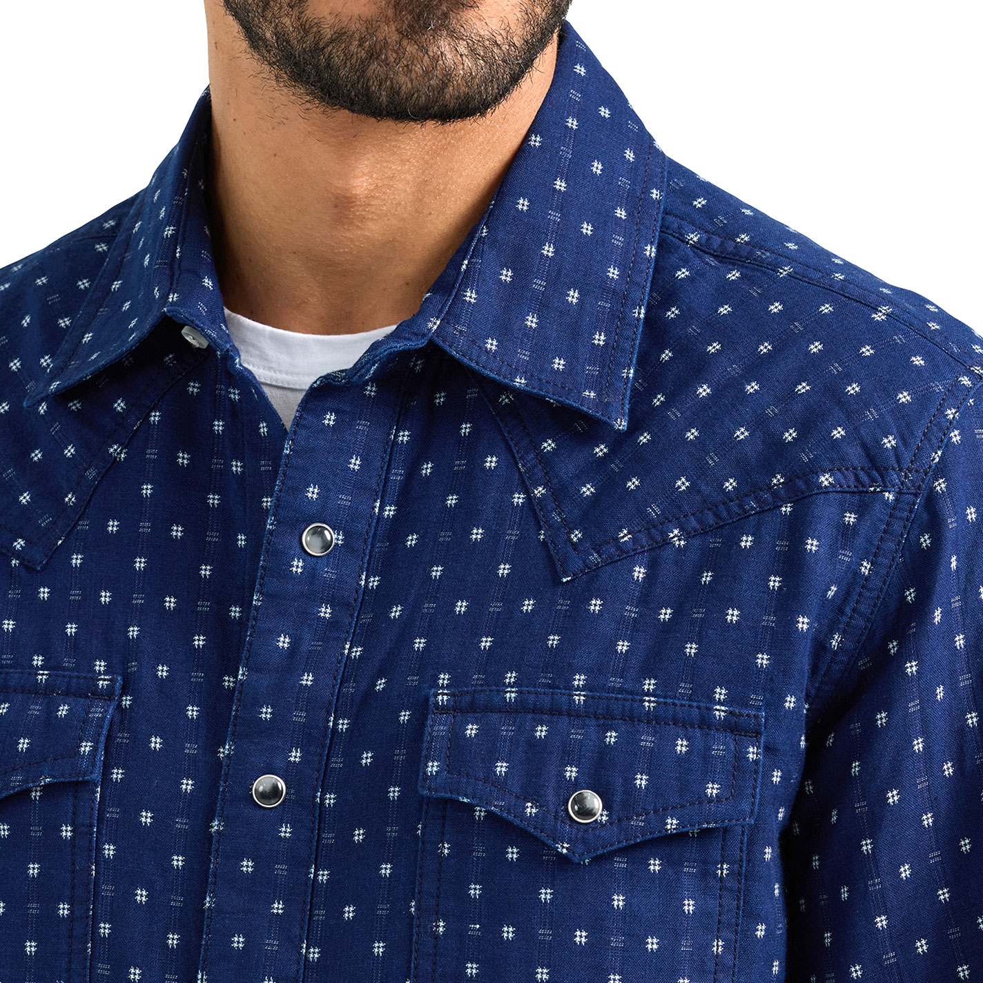 Wrangler Retro Men's Royal Navy Geo Western Shirt - Image 1