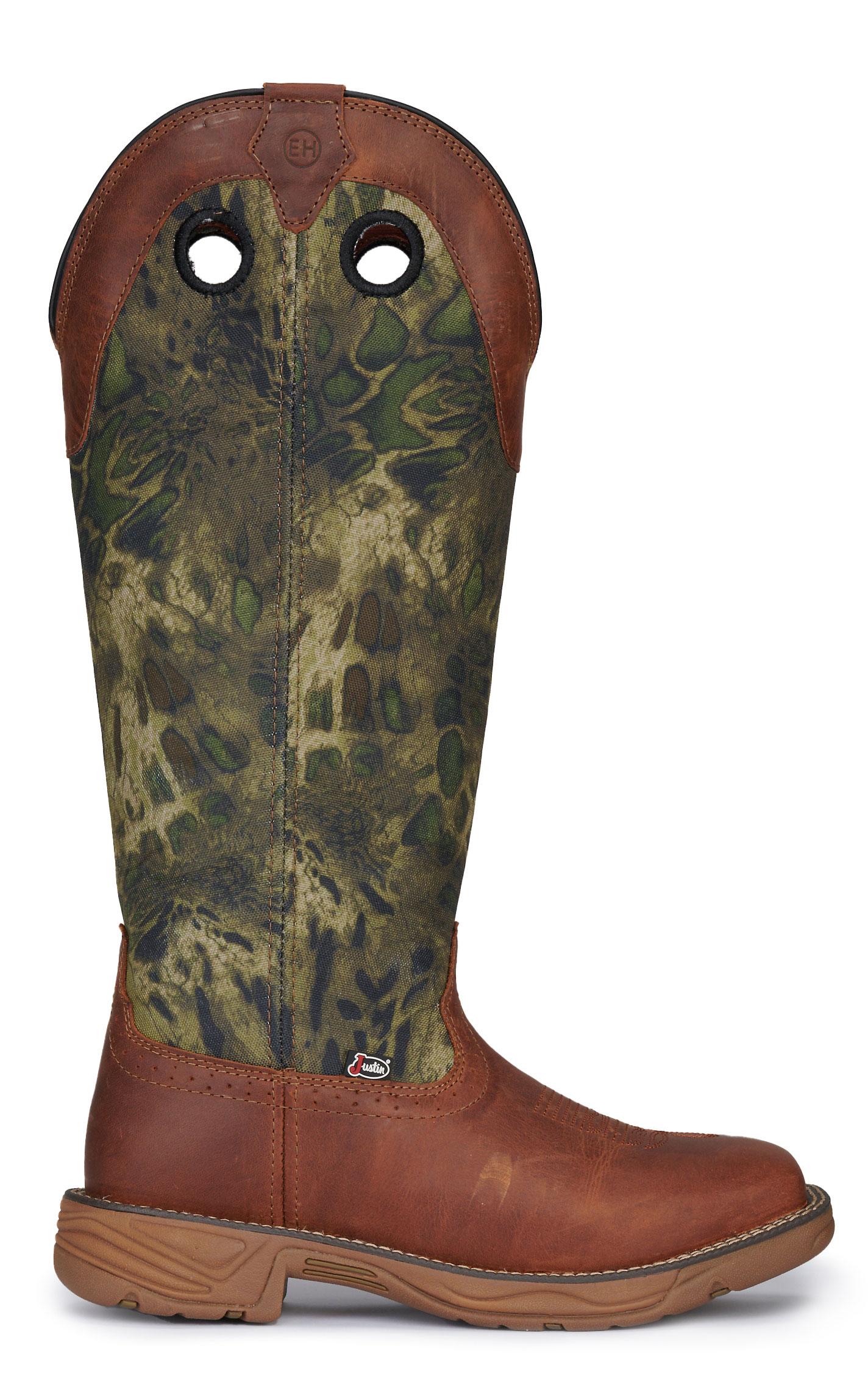 Justin Men's Strike Russet Brown and Camo EH Wide Square Toe Snake Boots - Image 1