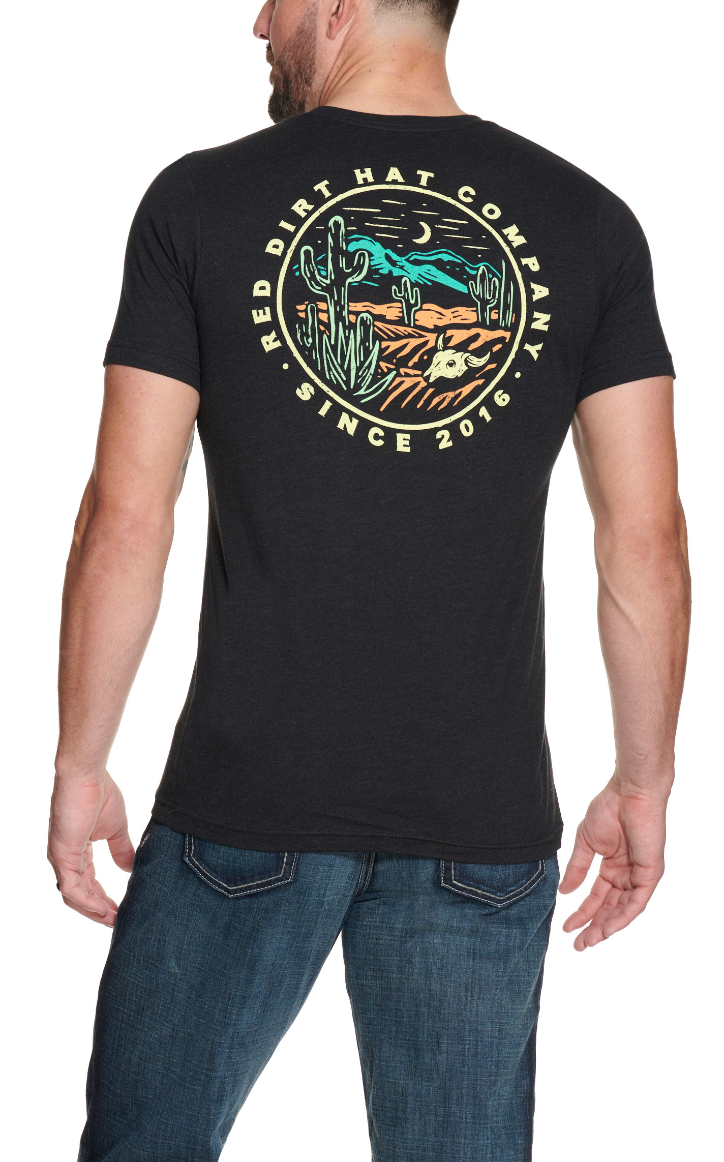 Red Dirt Hat Co. Men's Heather Black Desert Moon Graphic Short Sleeve T-Shirt - Image 1