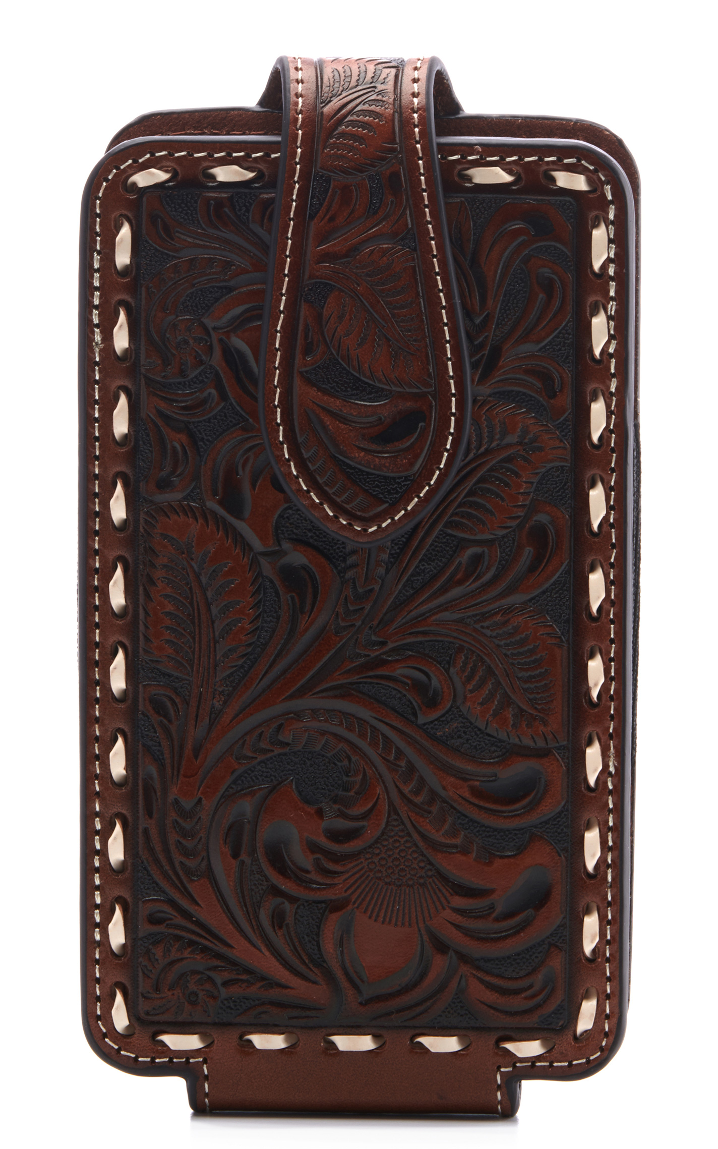 Ariat Brown Leather Tooled Large Cell Phone Case - Image 1