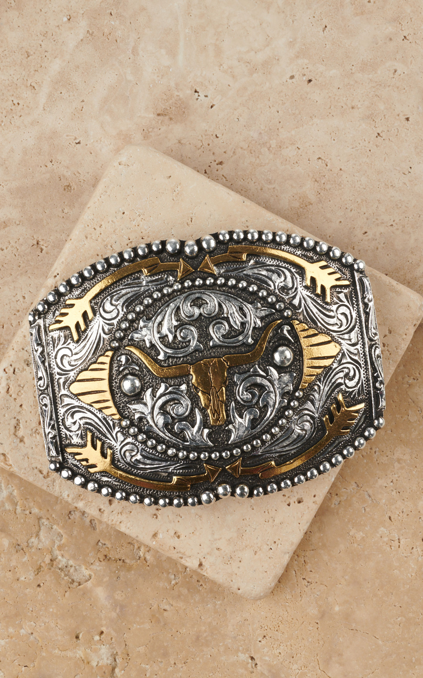 AndWest Two-Toned Longhorn with Arrows Belt Buckle - Image 1