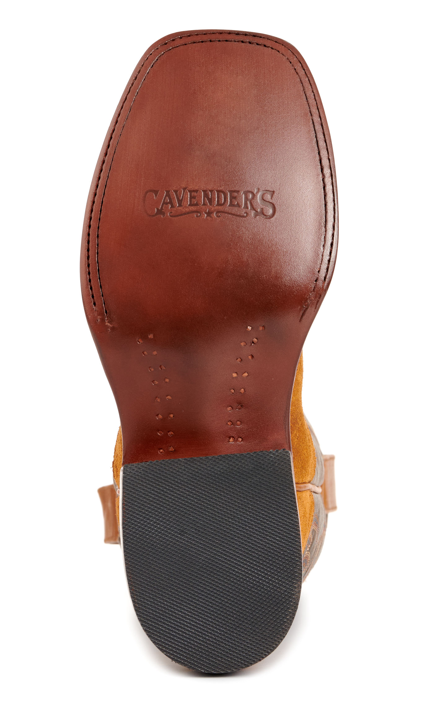 Cavender’s Women’s Leather Honey Roughout and Brown Wide Square Toe Cowboy Boots  - Image 1