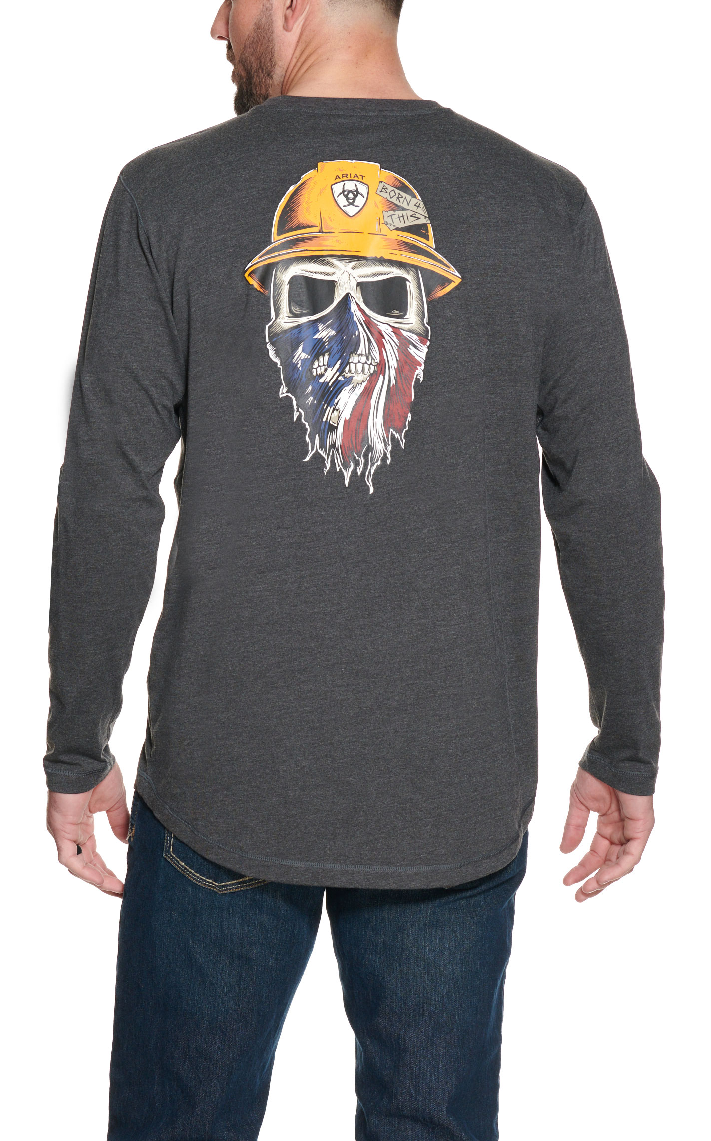 Ariat Men's Rebar Charcoal Heather Workman Born For This Graphic Long Sleeve Work T-Shirt - Image 1