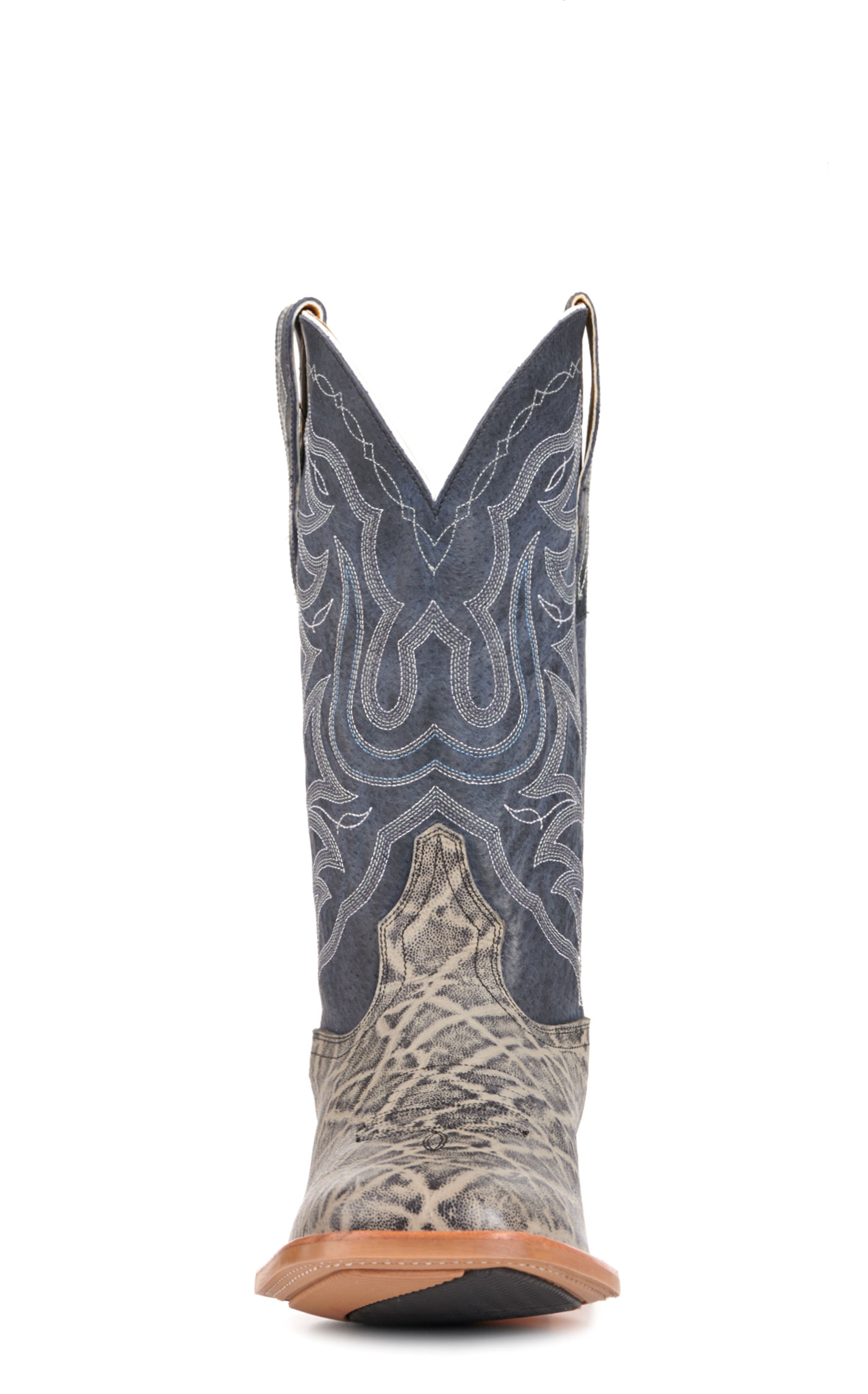 Cavender's Men's Intrepid Gray Elephant Print and Dark Blue Suede Wide Square Toe Cowboy Boots - Image 1
