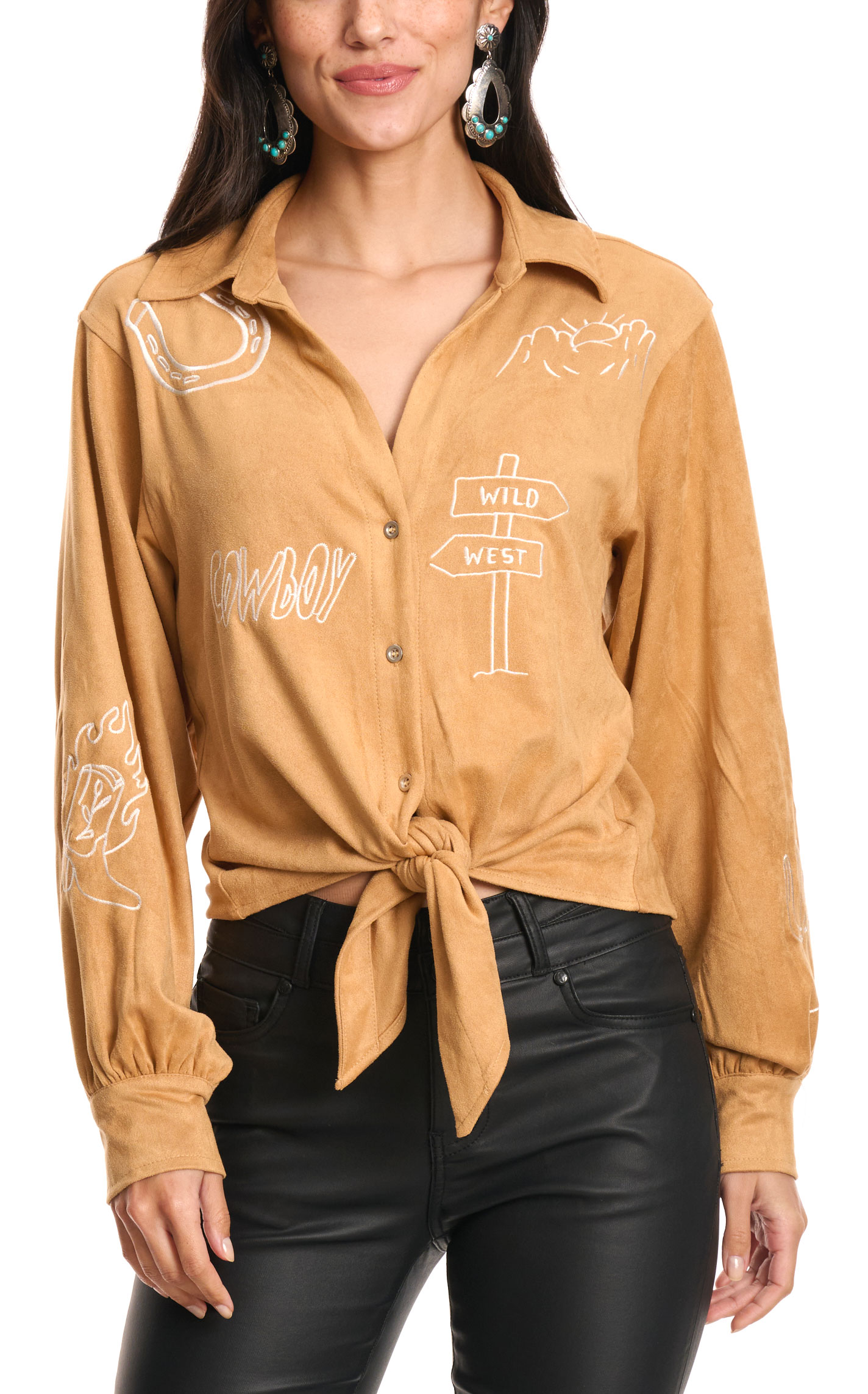 Rockin C Women's Buck Faux Suede Embroidered Top - Image 1