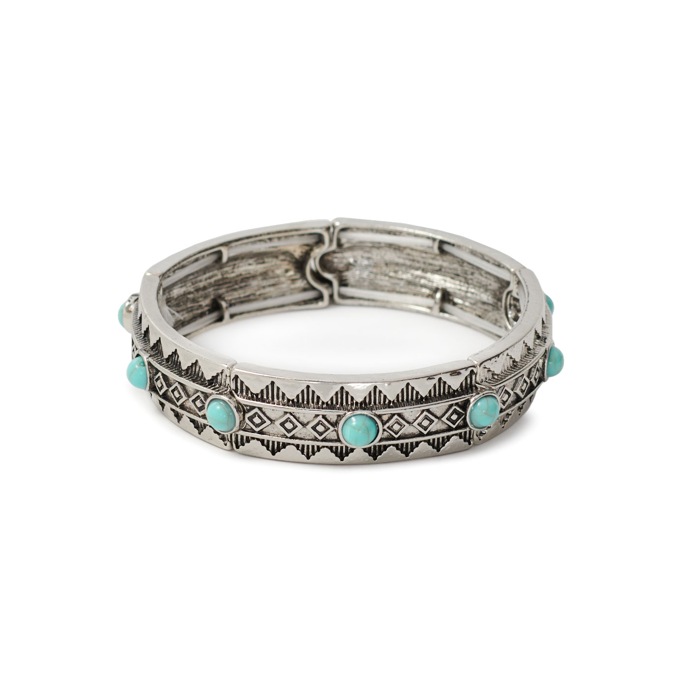 Rockin C Silver & Turquoise Thin Panel Stretch Bracelet - Image 1