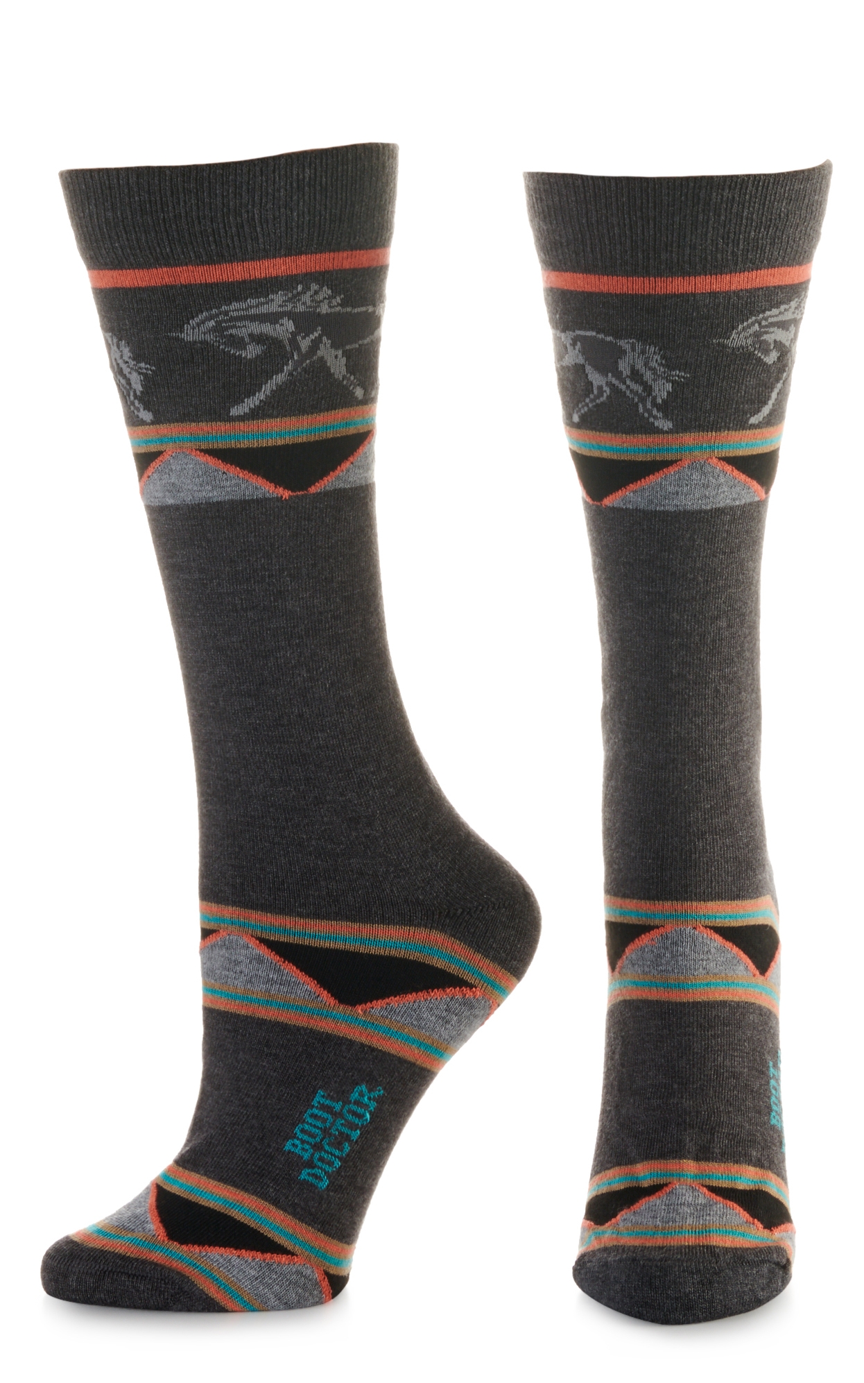 Boot Doctor Women's Gray with Aztec Horse Print Crew Boot Socks - Image 1