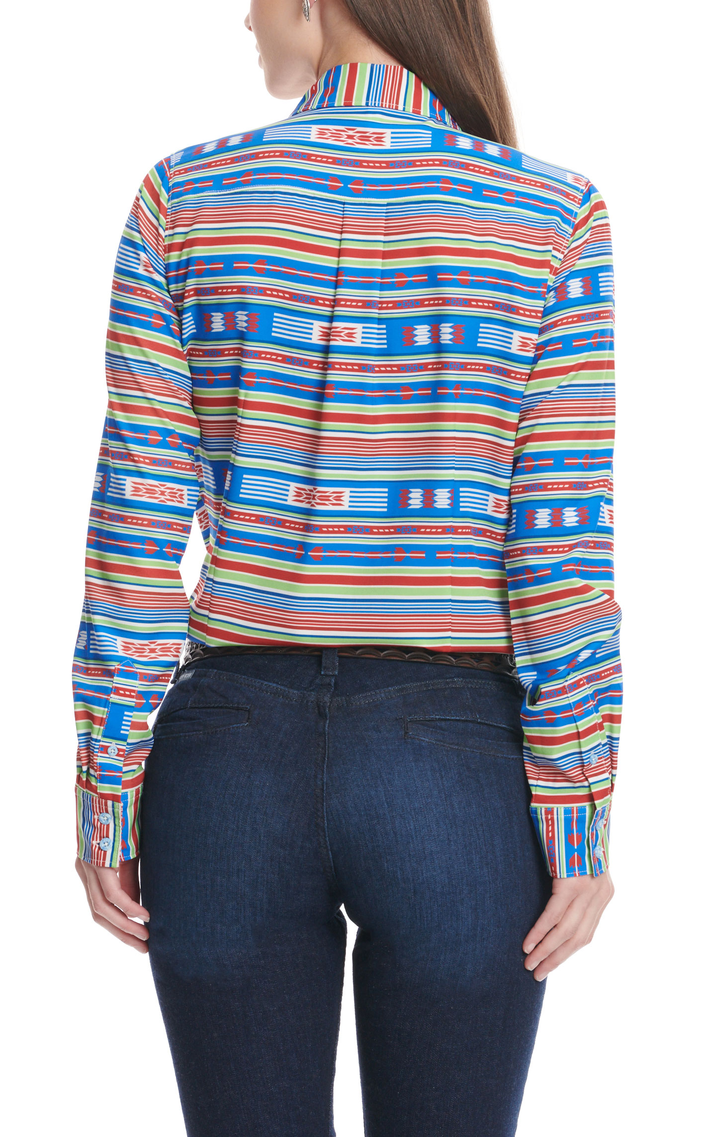 Cinch Women's Royal Blue Deep Red & Spring Green Serape Long Sleeve Western Shirt - Image 1