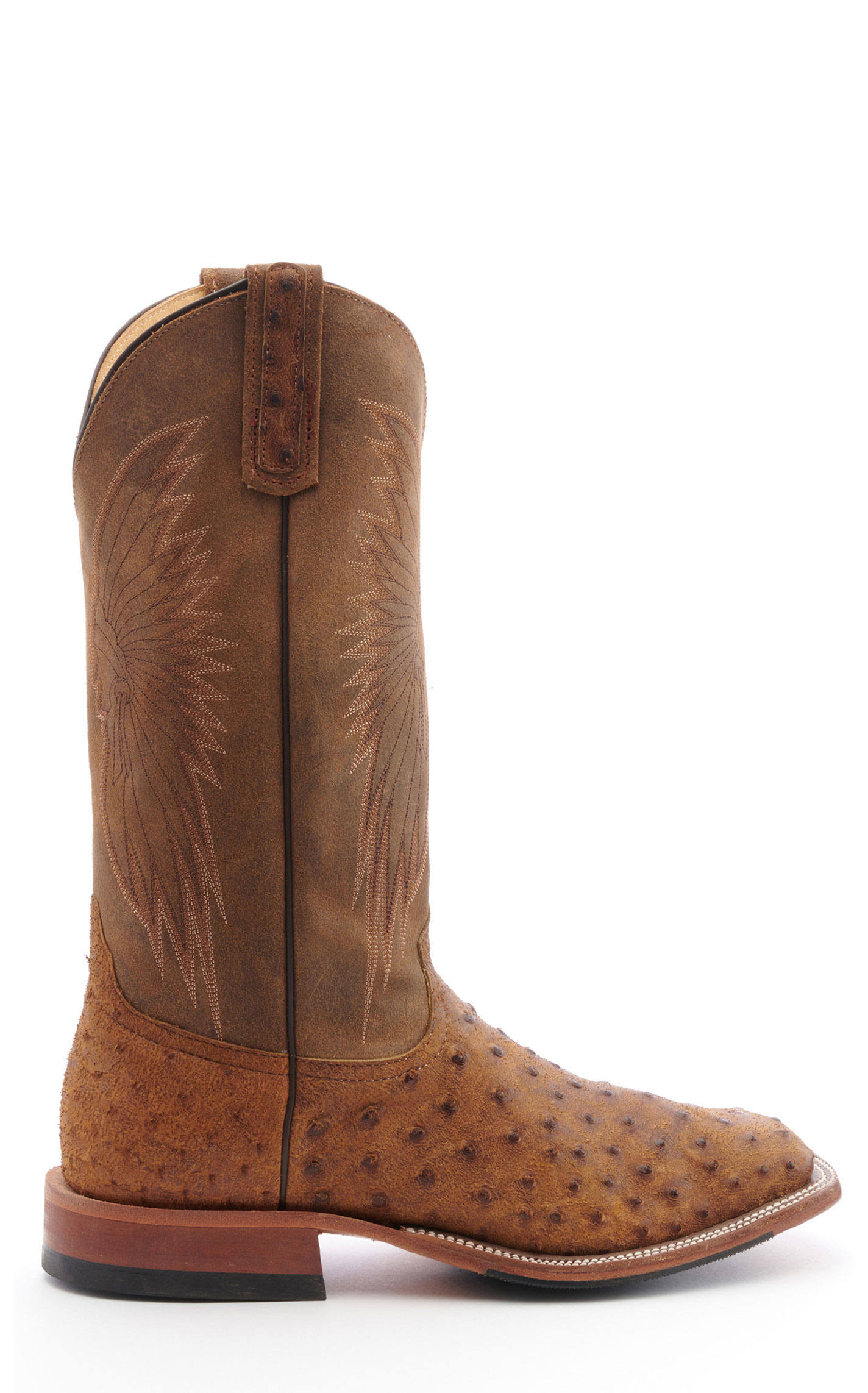 Anderson Bean Men's Tan Full Quill Ostrich with Black Hybrid Sole Square Toe Cowboy Boots - Image 1