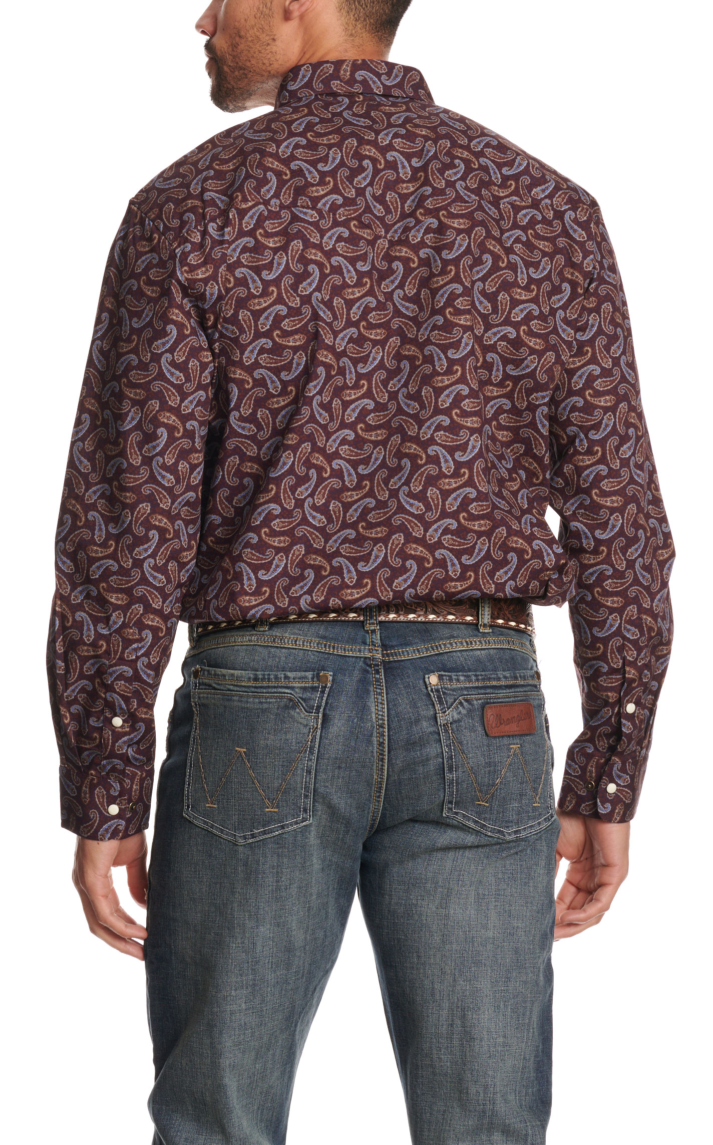 Rafter C Men's Brown Blue & Green Paisley Western Shirt - Image 1