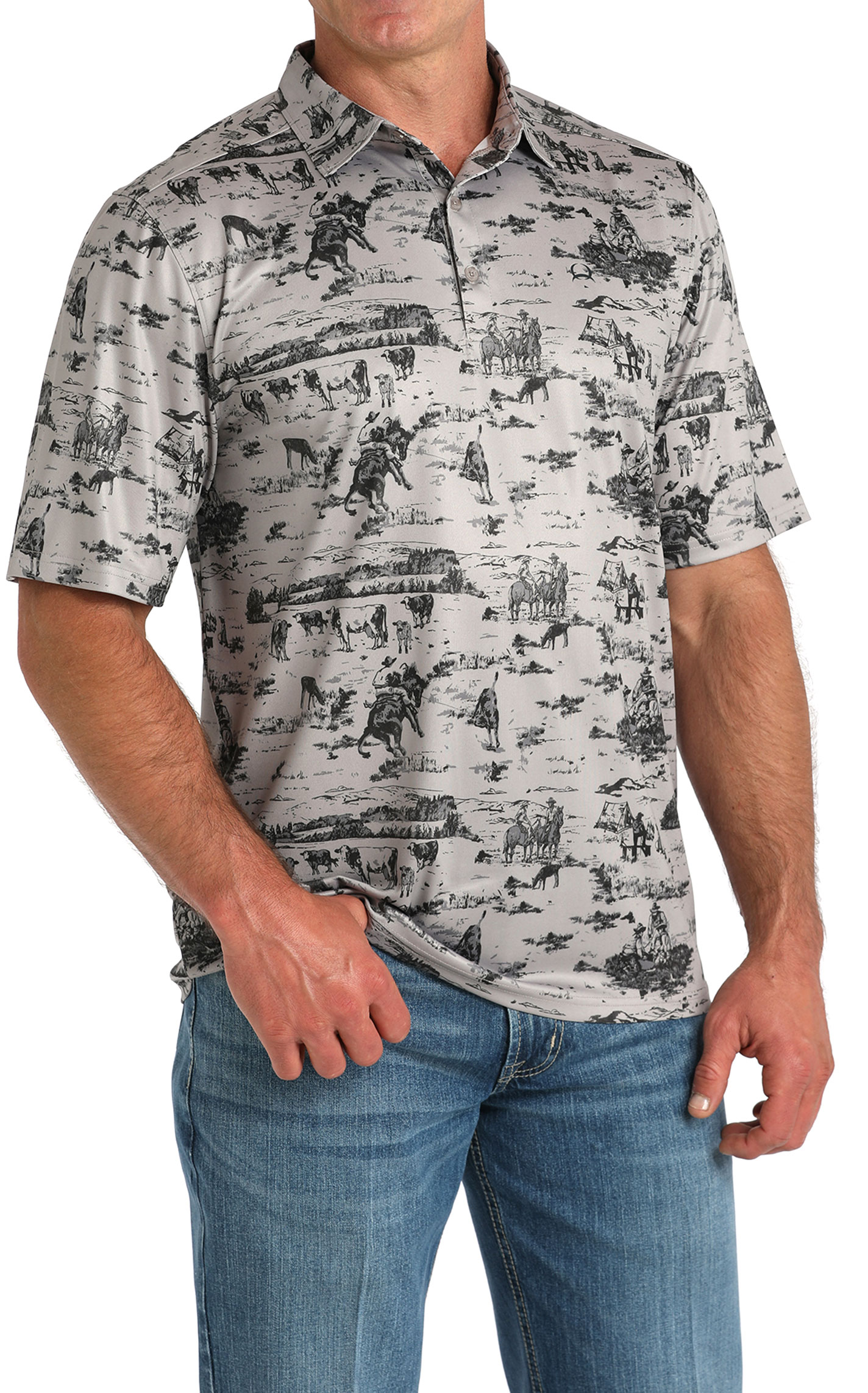 Cinch Men's ArenaFLex Gray Western Print Polo Shirt - Image 1