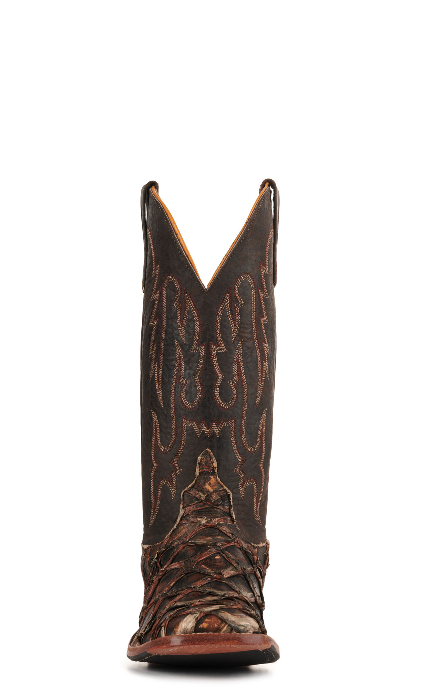 Anderson Bean Men's Black and Rusty Brown Big Bass Wide Square Toe Exotic Cowboy Boot - Image 1