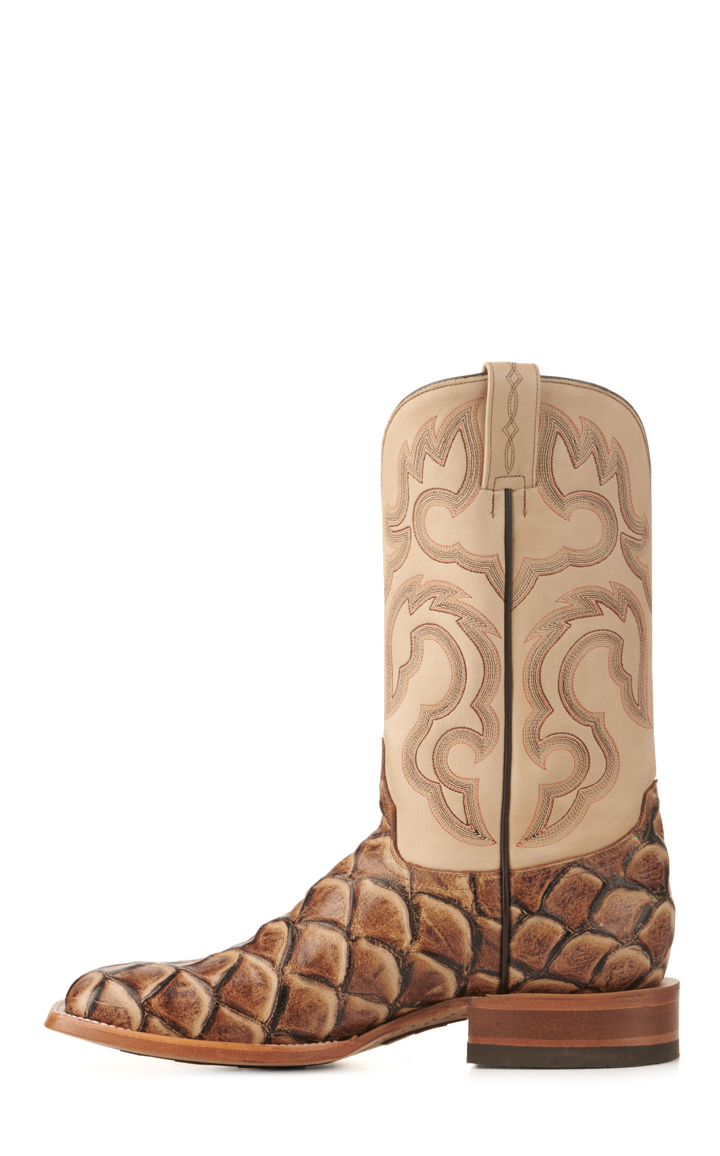 Cavender's Men's Endurance Camel and Sand Pirarucu Print Square Toe Cowboy Boots - Image 1