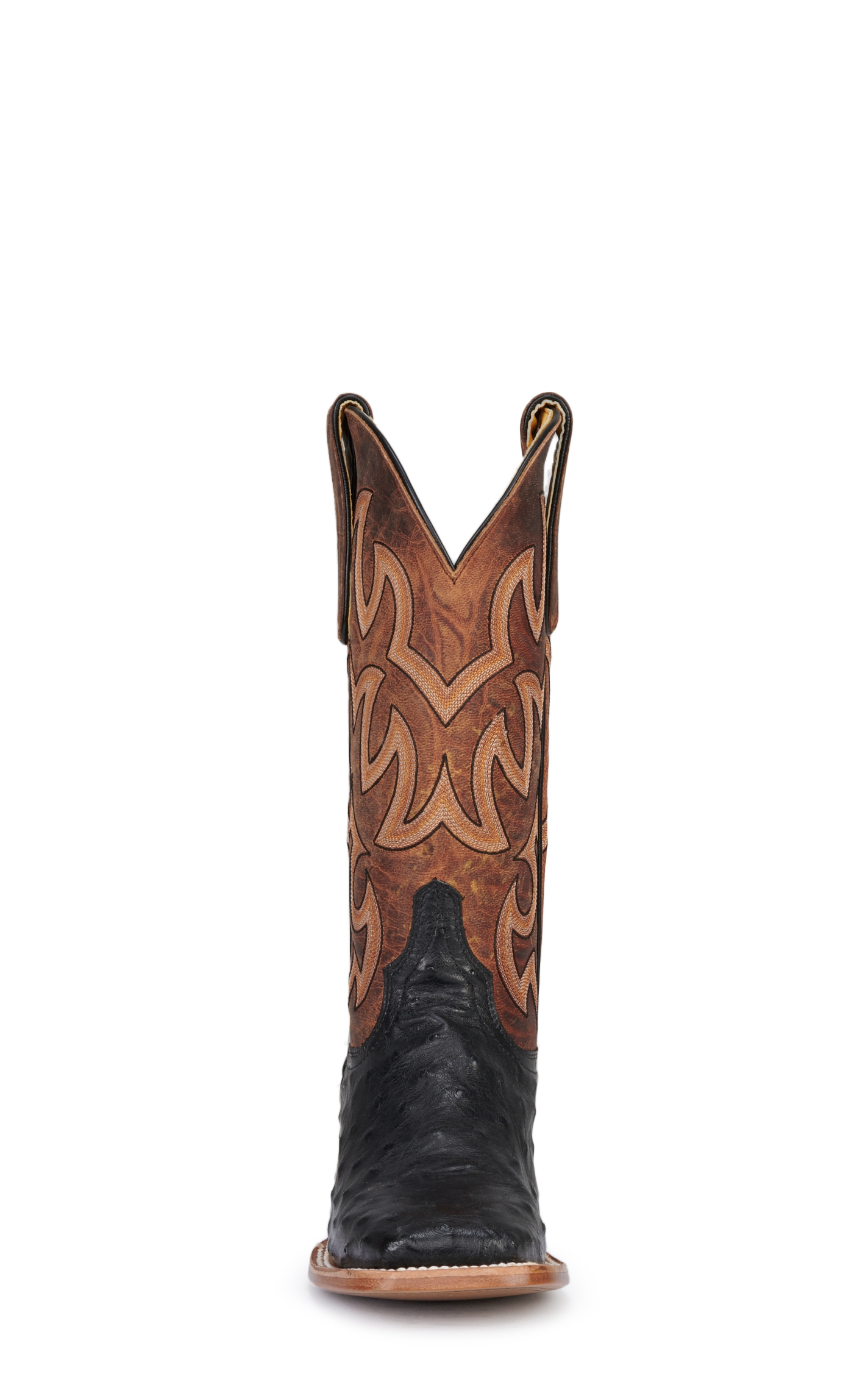 Cavender’s Women’s Brown Leather and Black Full Quill Ostrich Exotic Wide Square Toe Cowboy Boots - Image 1