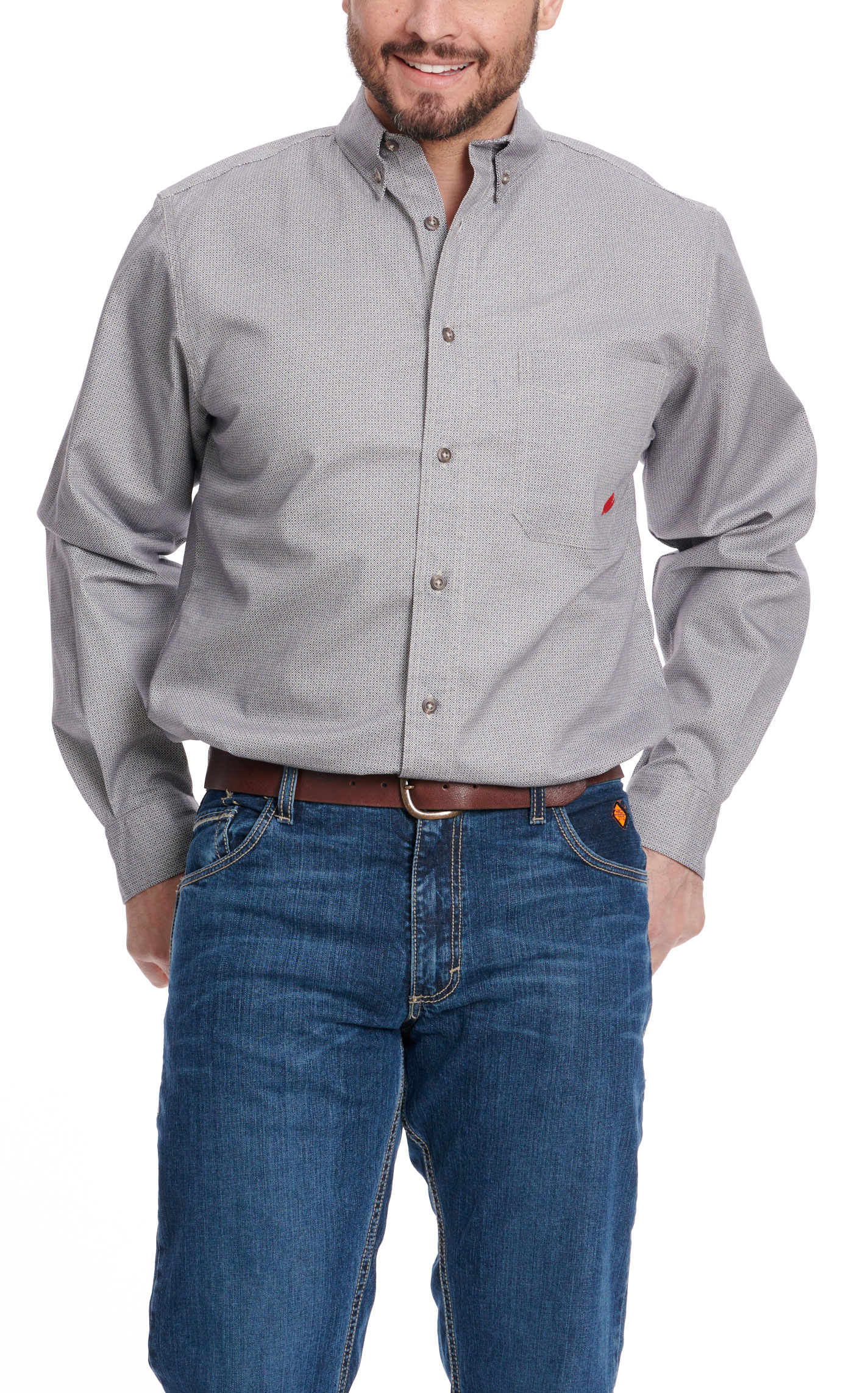 Forge Men's Black & Gray Geo Print Long Sleeve FR Work Shirt - Image 1