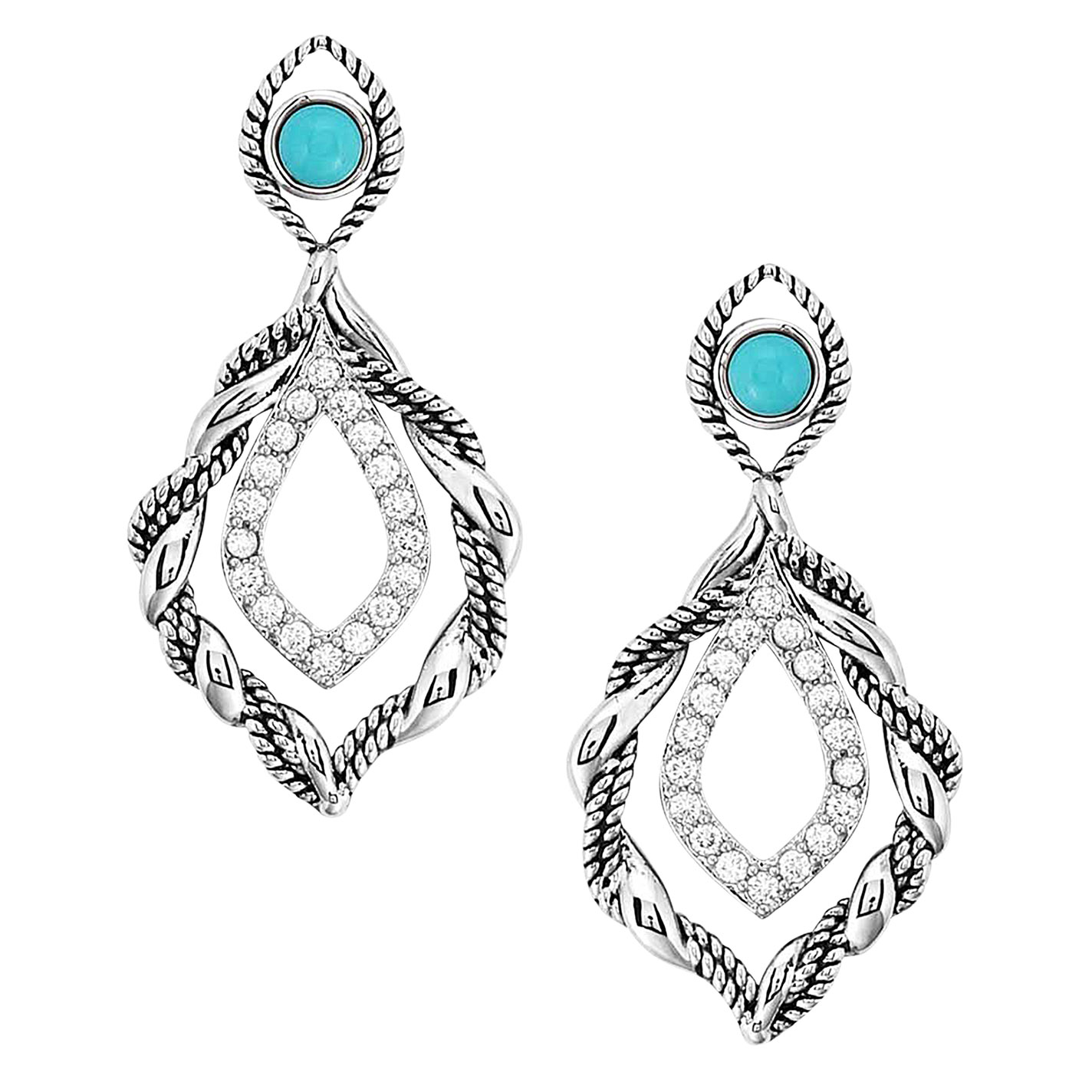 Montana Silversmiths Silver Twisted In Time Turquoise & Cubic Zirconia Teardrop Earrings - Image 1