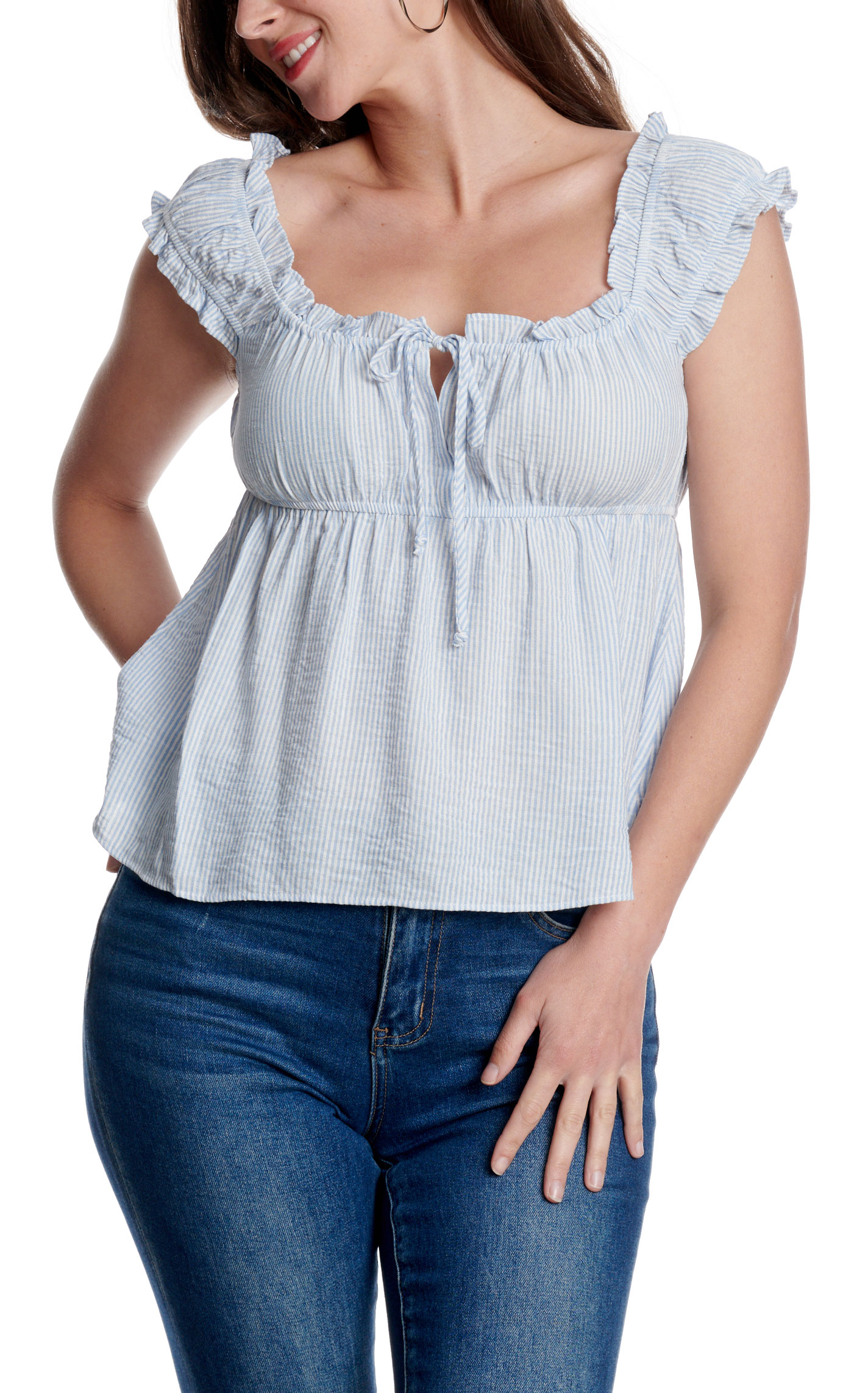 Moa Moa Women's Blue & White Striped Peplum Top - Image 1