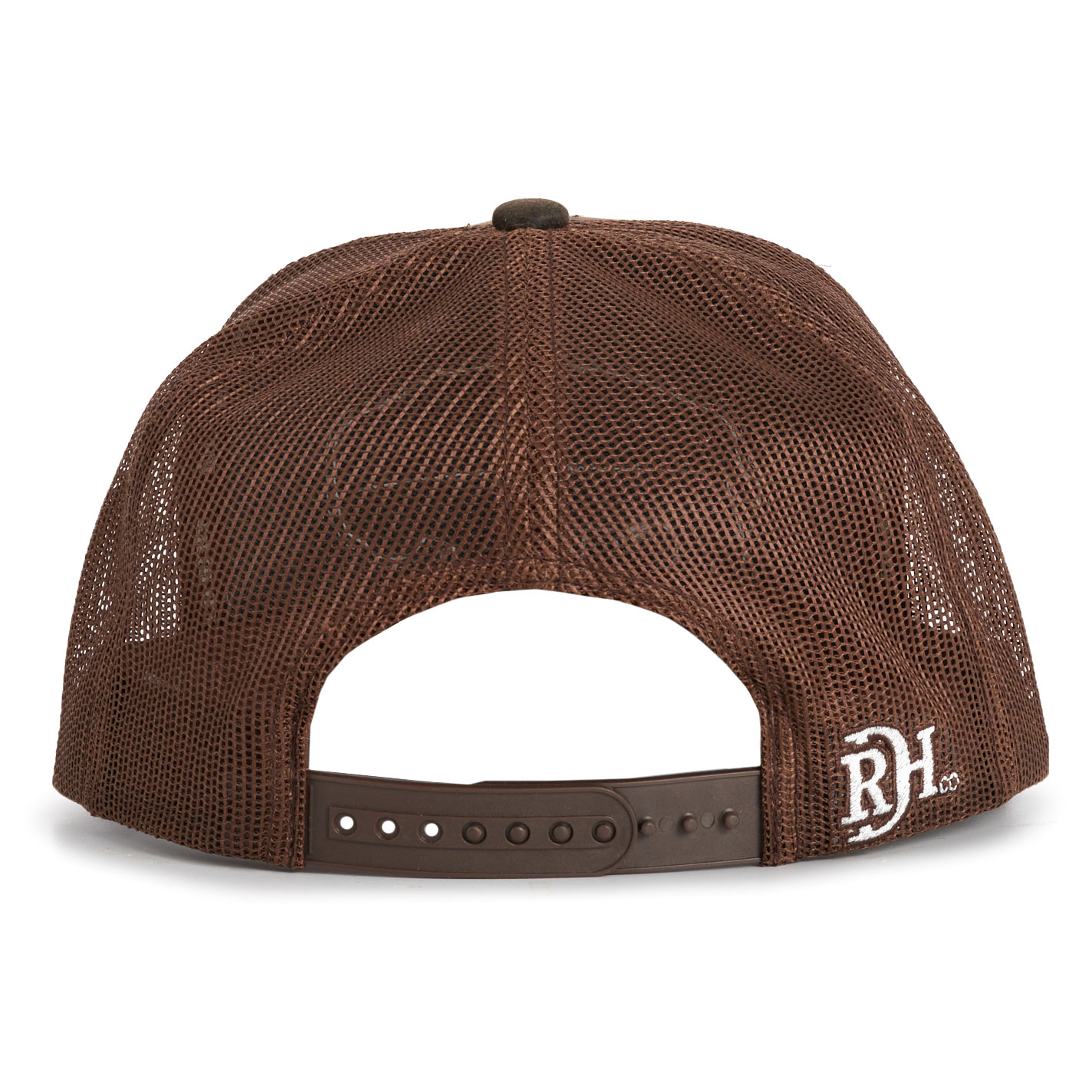 Red Dirt Hat Company Brown Leather Rustic Bison Patch and White Rope Mesh Snapback Cap - Image 1