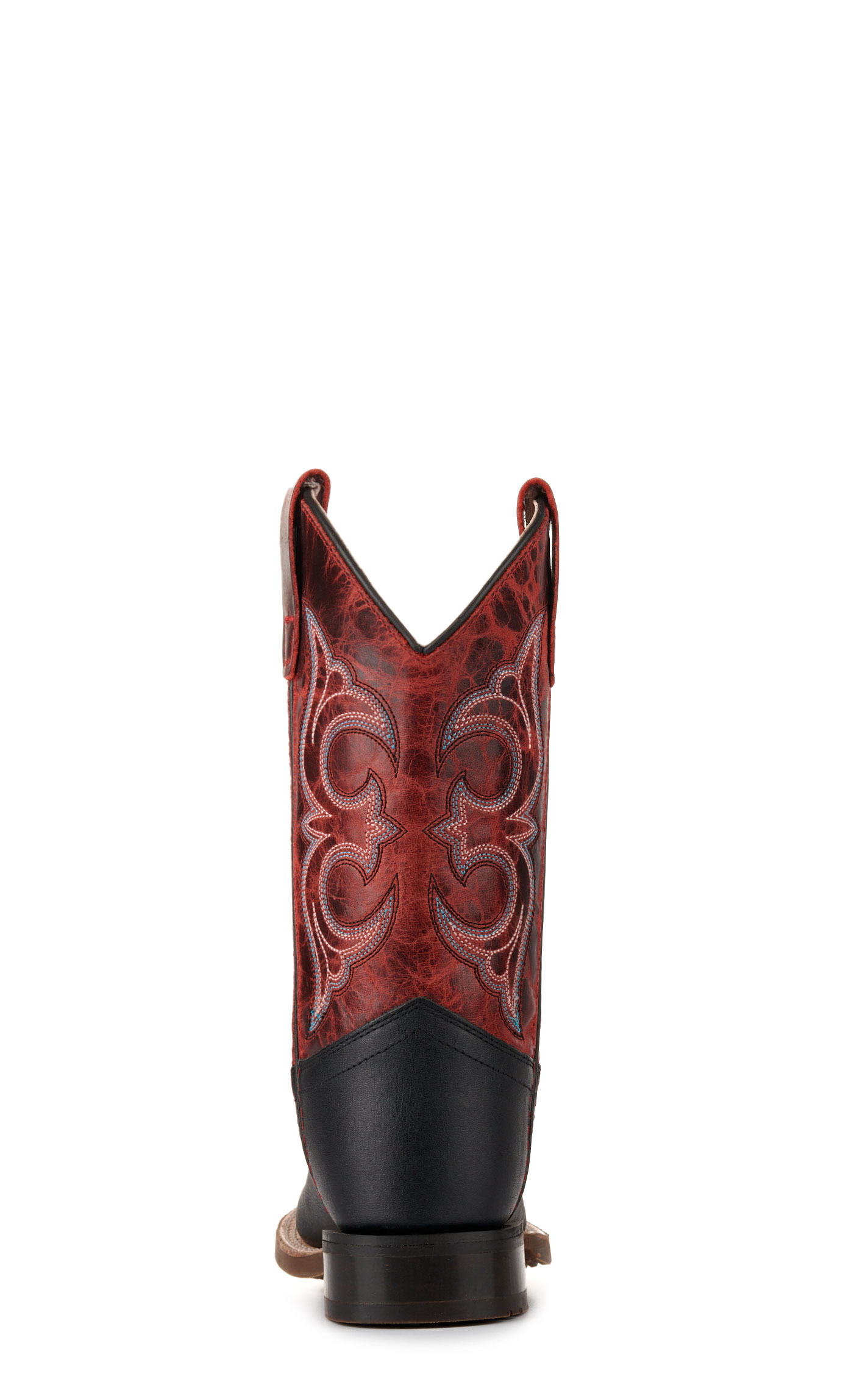 Old West Kids Black and Burnt Red Wide Square Toe Cowboy Boots - Image 1