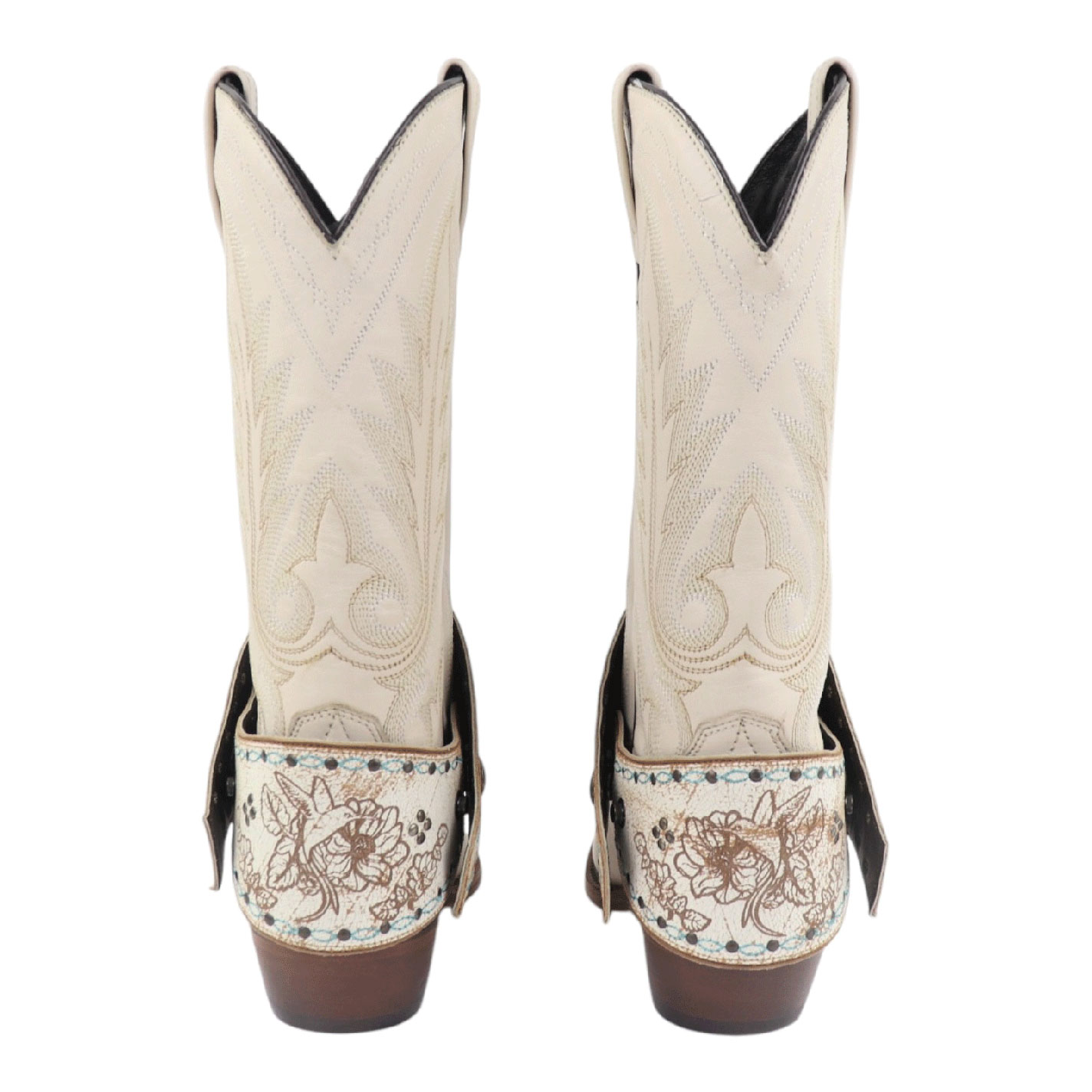 Agave Blue Cream & Brown Hummingbird Embroidered Boot Lassos - Image 1