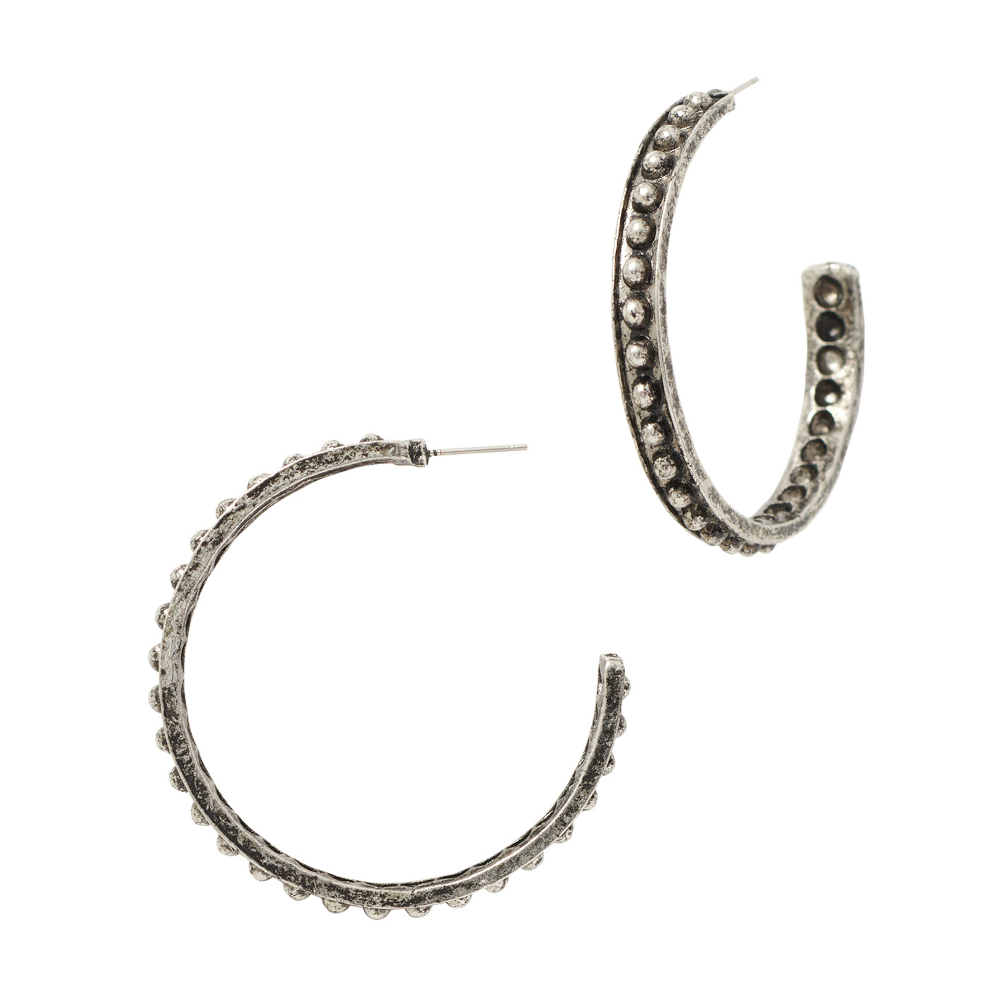 Rockin C Silver Thin Beaded Large Hoop Earrings - Image 1