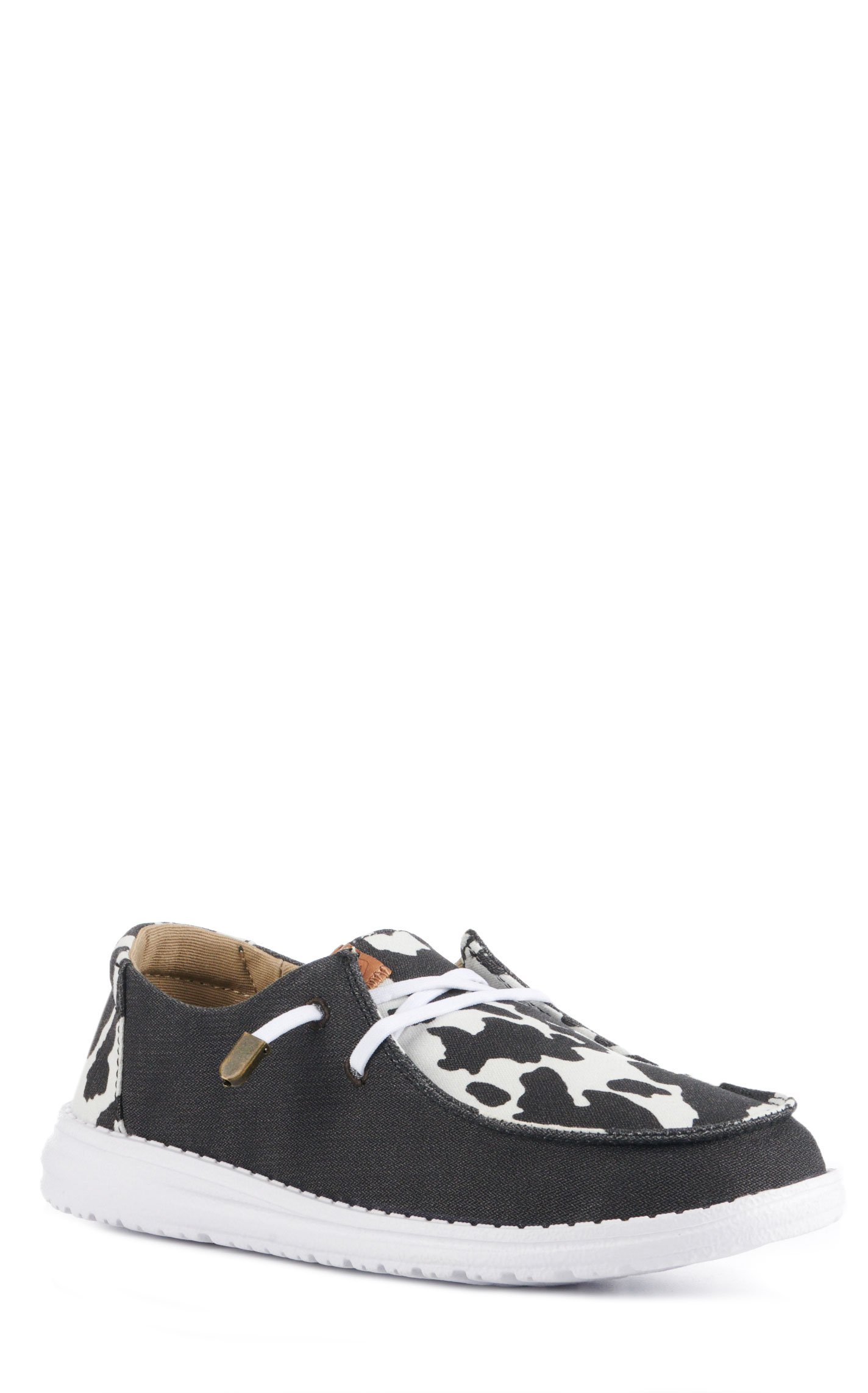 Hey Dude Women's Wendy Animal Black and White Cow Print Moc Toe Lace Up Casual Shoes - Image 1