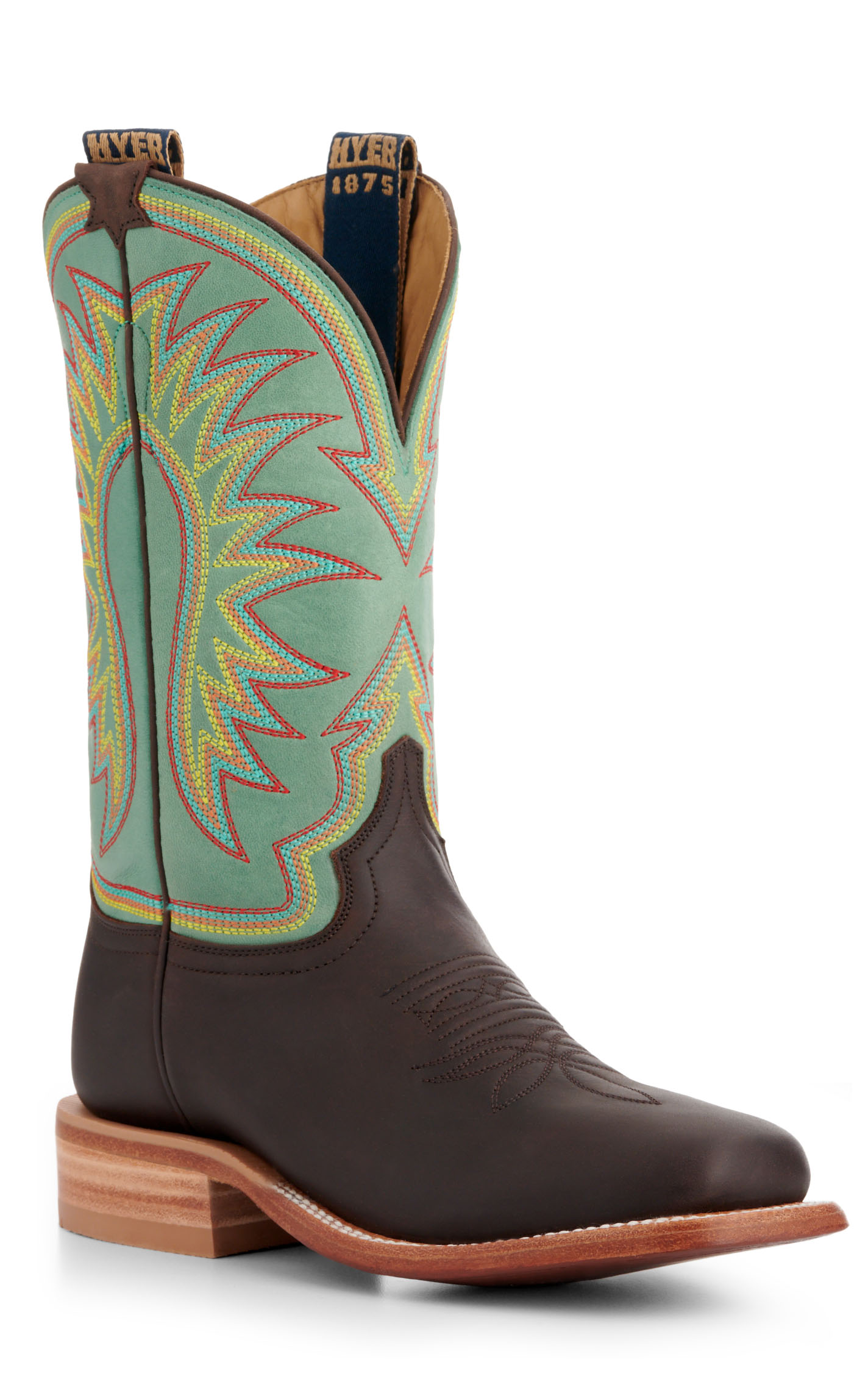 Hyer Women’s Spring Hill Vintage Mint and Chocolate Wide Square Toe Cowboy Boots - Image 1