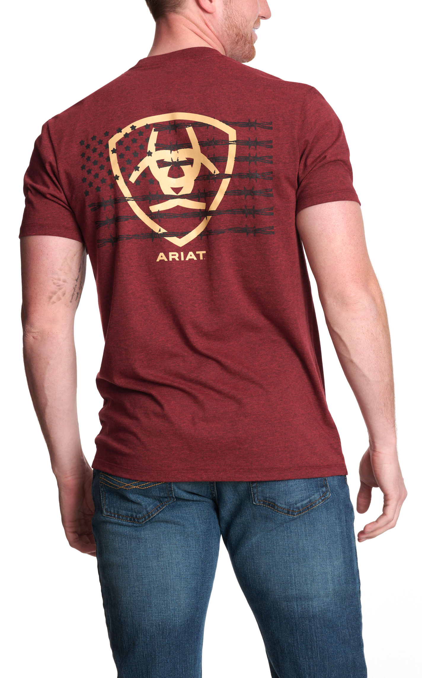 Ariat Men's Crimson Red Barb Shield SMU T-Shirt - Image 1