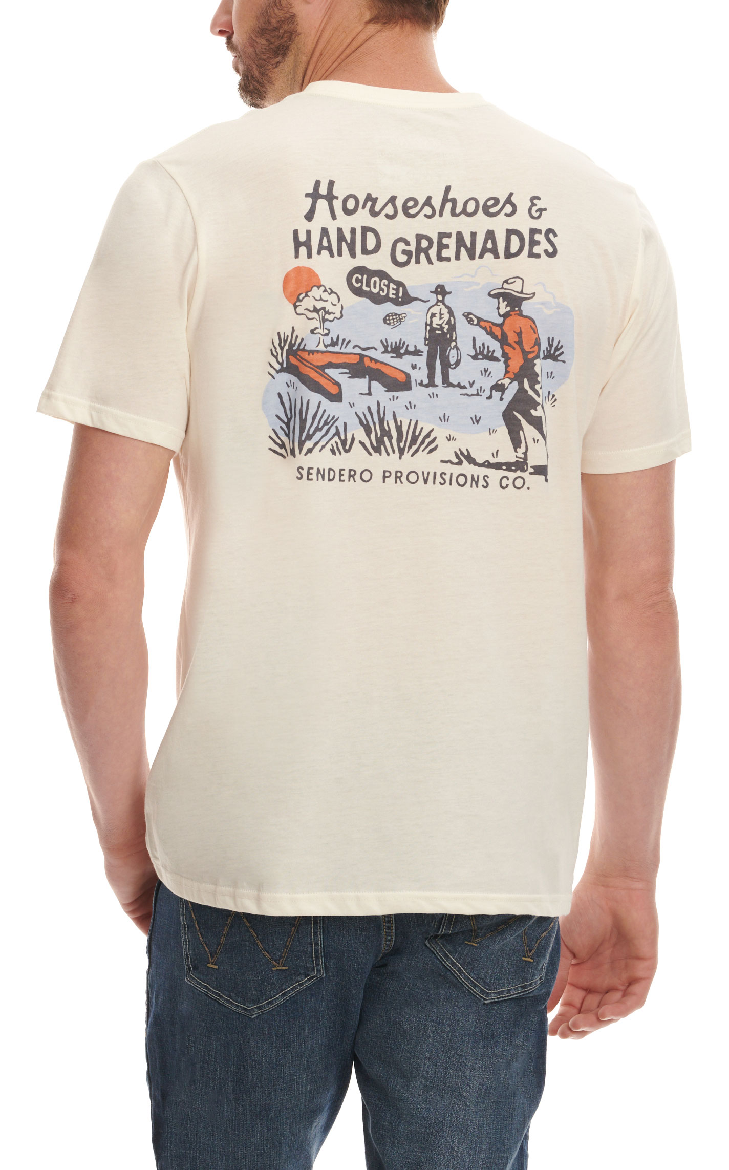 Sendero Provisions Co. Men's Bone Horseshoes & Hand Grenades Logo Graphic Short Sleeve T-Shirt - Image 1