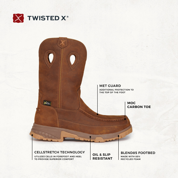 Twisted X Men's Distressed Saddle Brown CellStretch MetGuard Round Nano Composite Toe Work Boot - Image 1