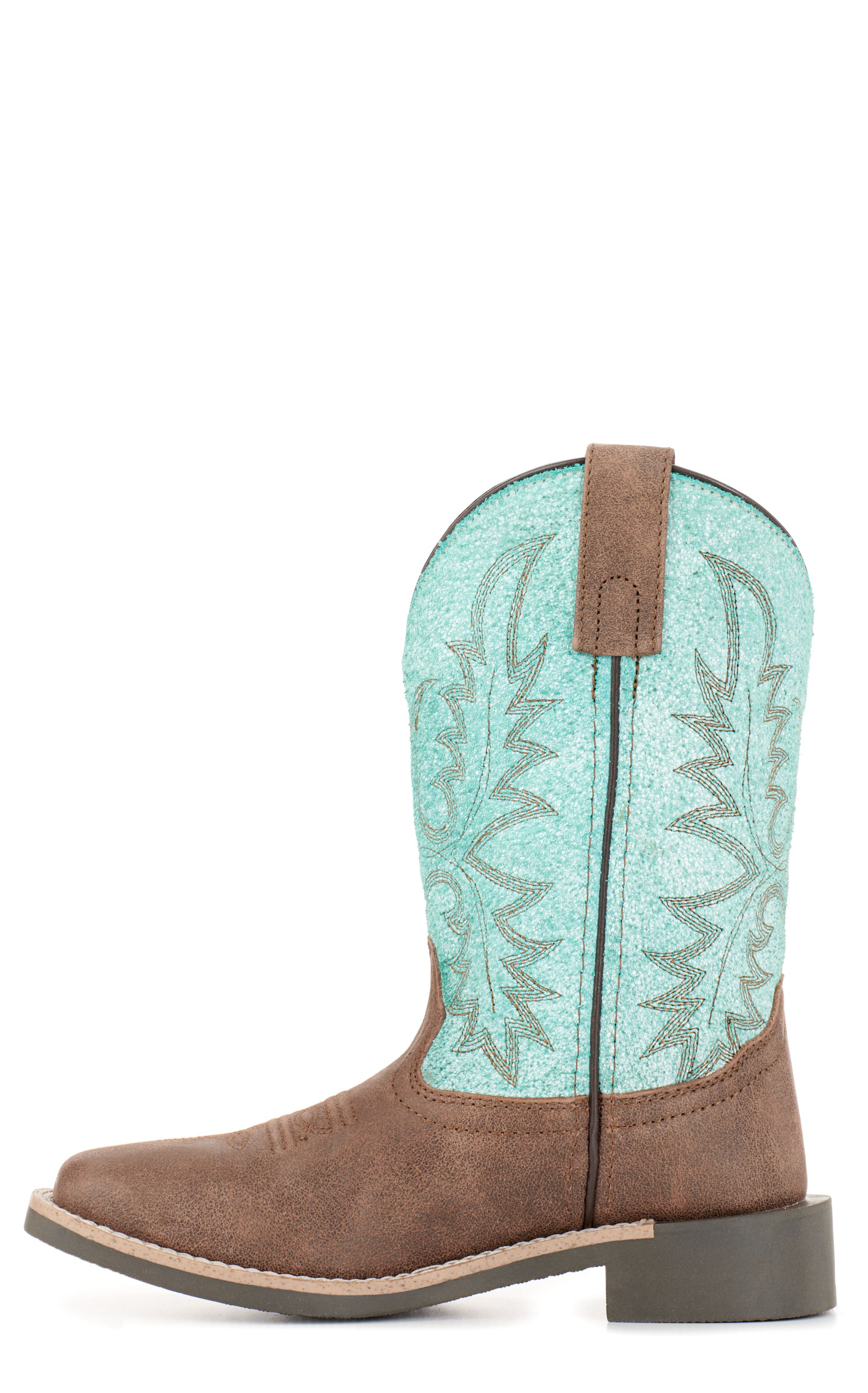 Smoky Mountain Youth Rustic Rider Dark Brown and Turquoise Wide Square Toe Cowboy Boots - Image 1