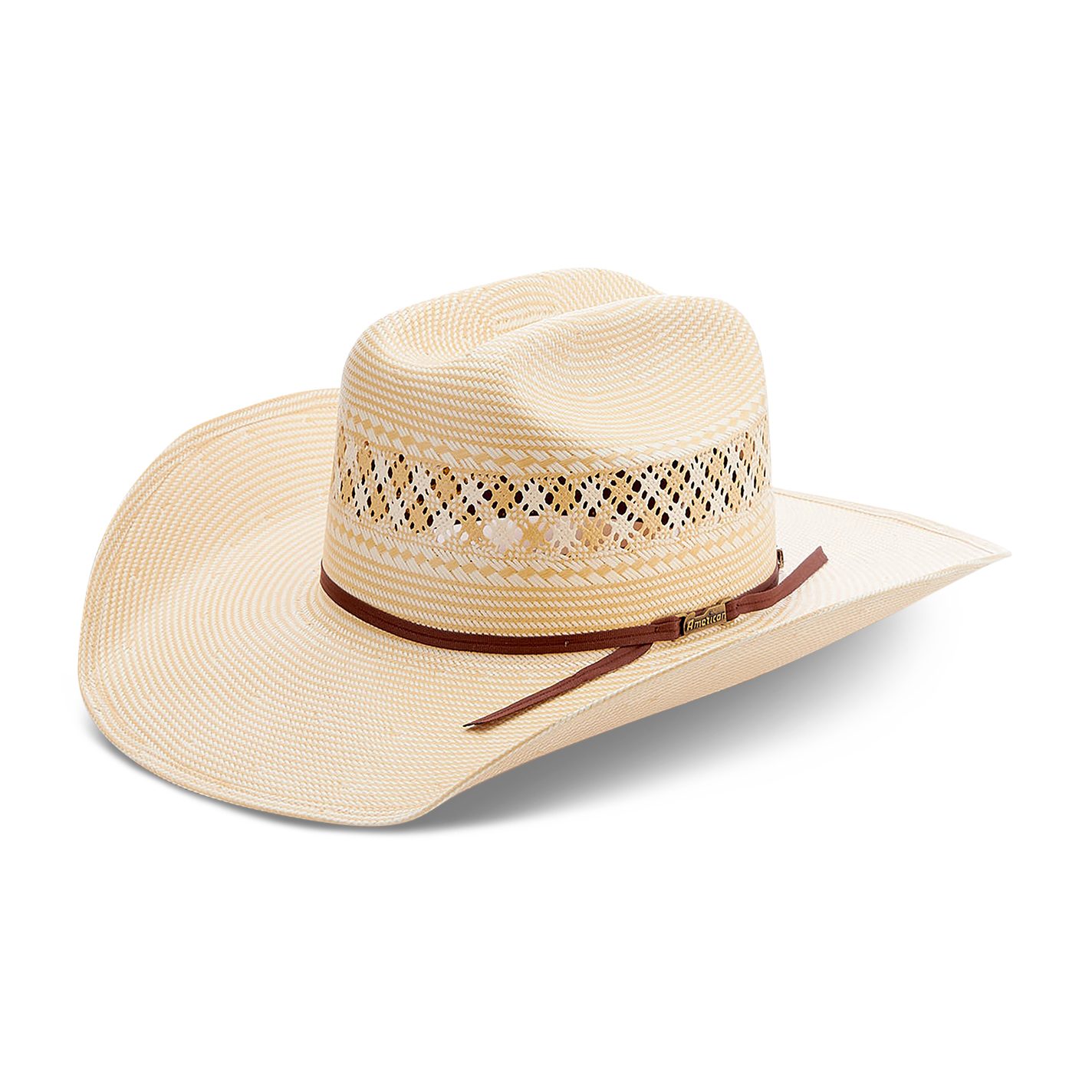 American Hat Co. Two-Toned Vented Tan and Ivory Straw Cowboy Hat - Image 1