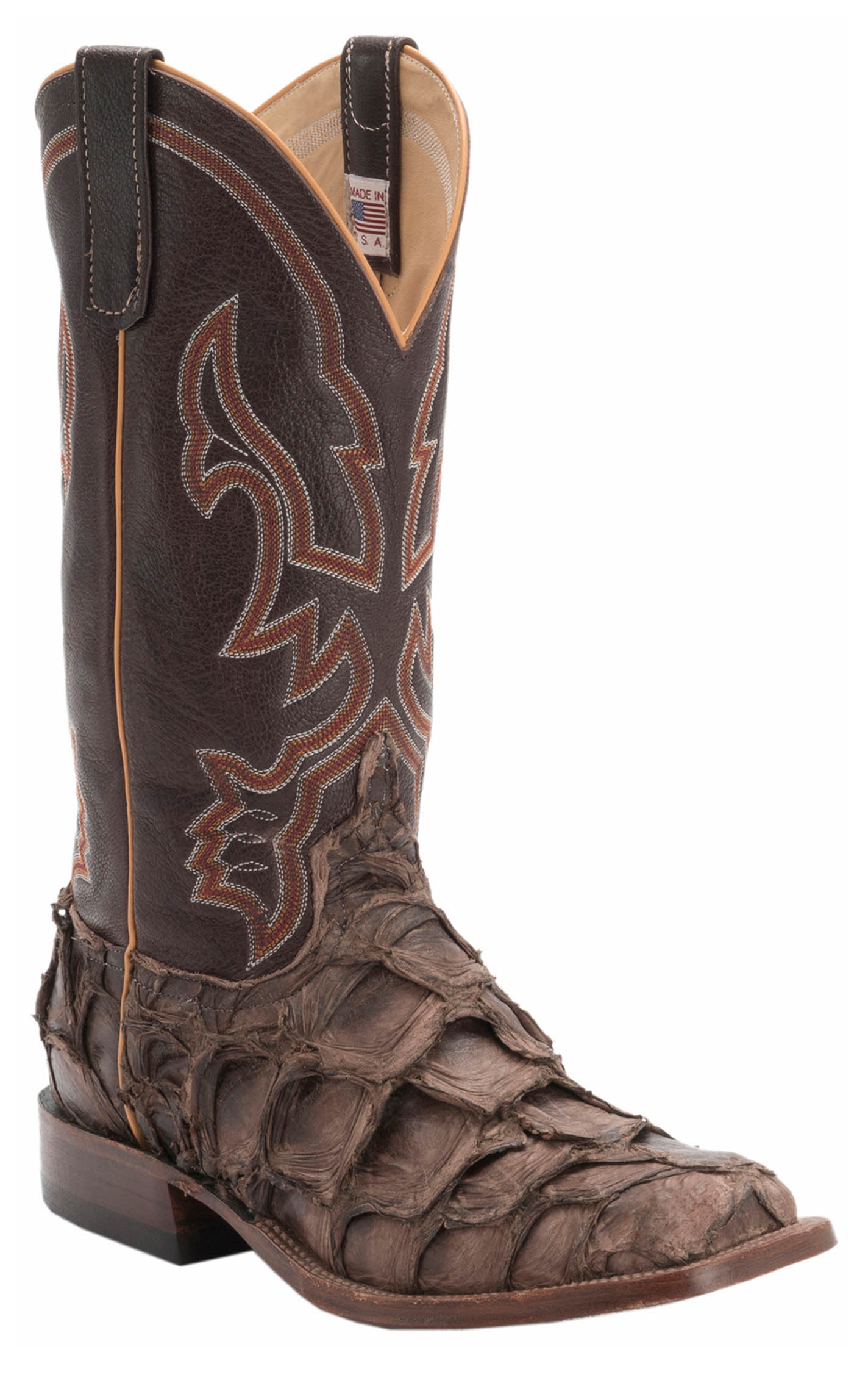 Anderson Bean Men's Distressed Brown Big Bass and Chocolate Wide Square Toe Cowboy Boot - Image 1