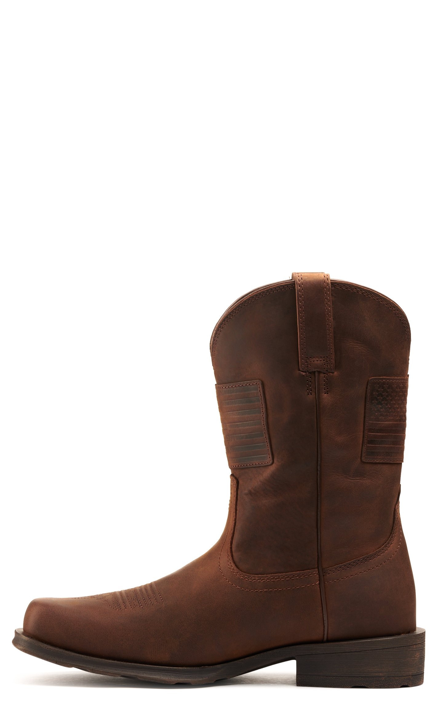 Ariat Men's Rambler Patriot Distressed Brown with Flag Patch Bantamweight Square Toe Cowboy Boot - Image 1