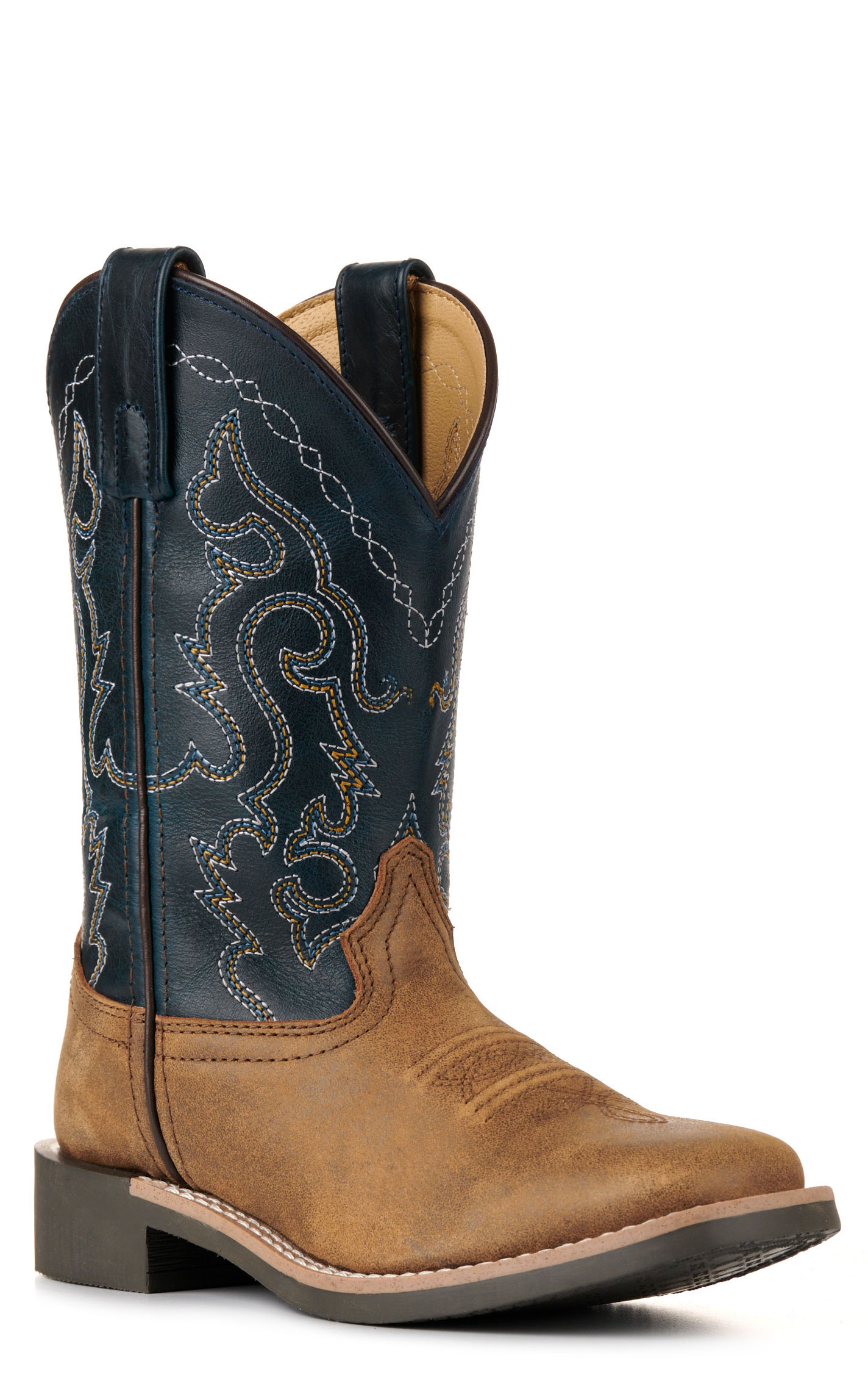 Smoky Mountain Kids' Antique Brown and Midnight Blue Wide Square Toe Cowboy Boots - Image 1