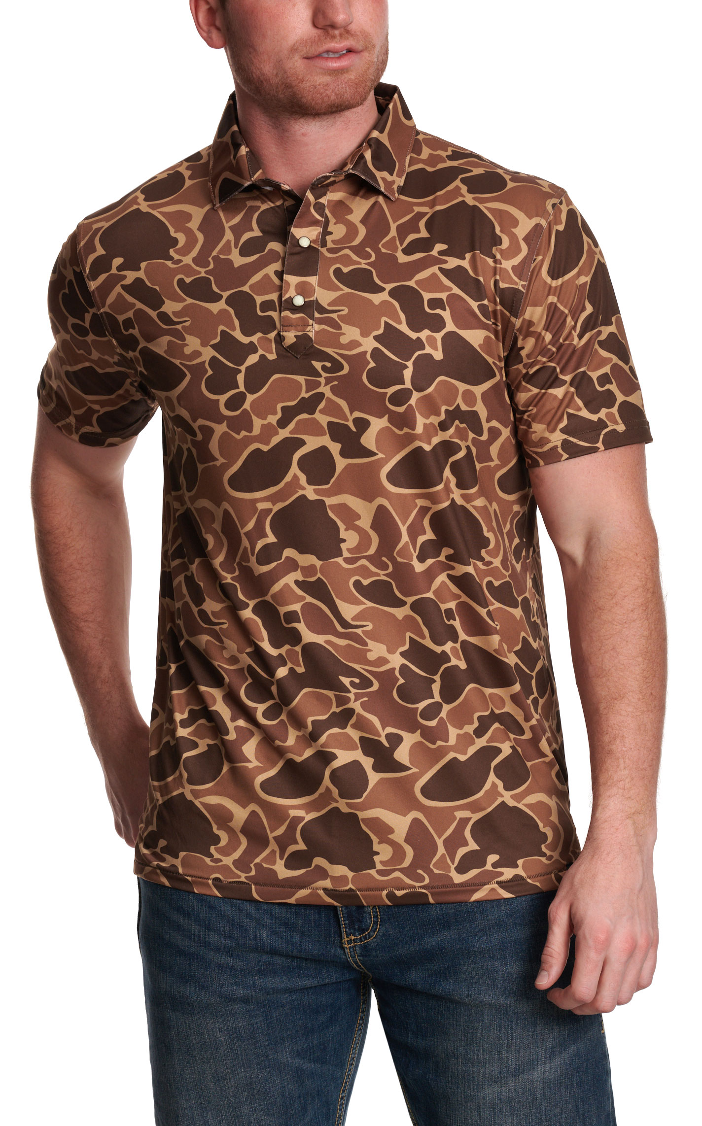Rafter C Men's Brown Camo Polo Shirt - Image 1