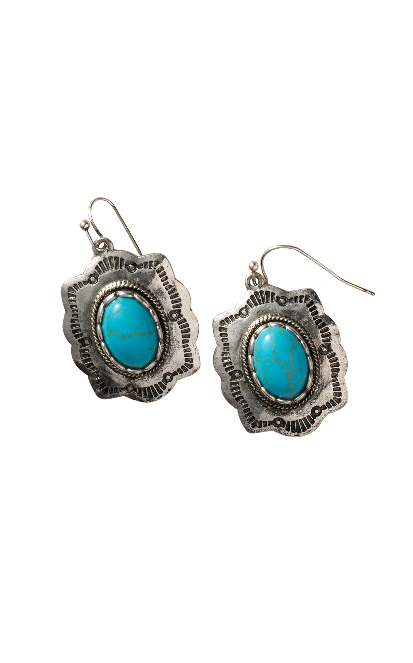 806 by Pink Panache Silver & Turquoise Etched Conchos Jewelry Set - Image 1