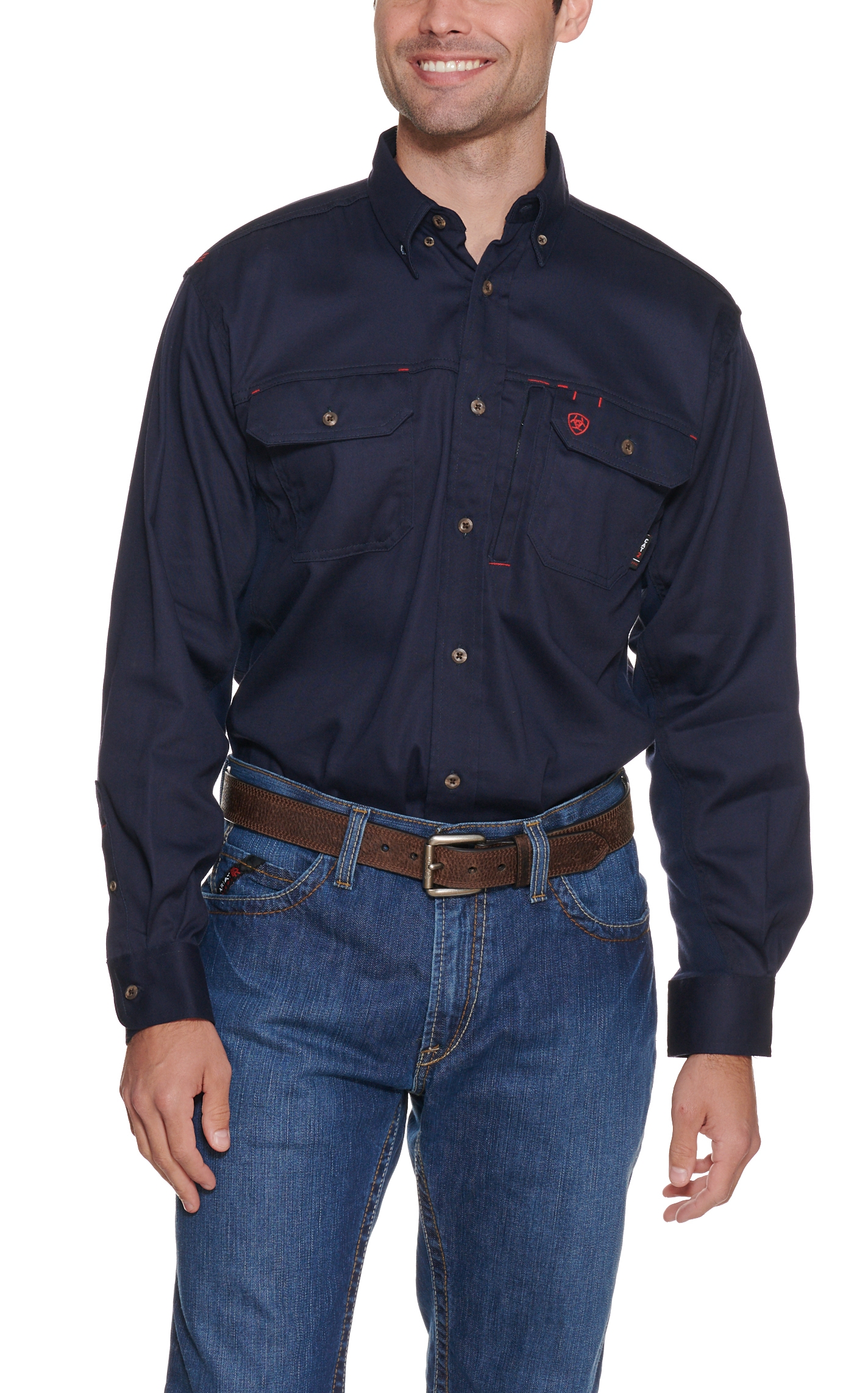 Ariat Men's Solid Navy Vent Long Sleeve FR Work Shirt - Image 1