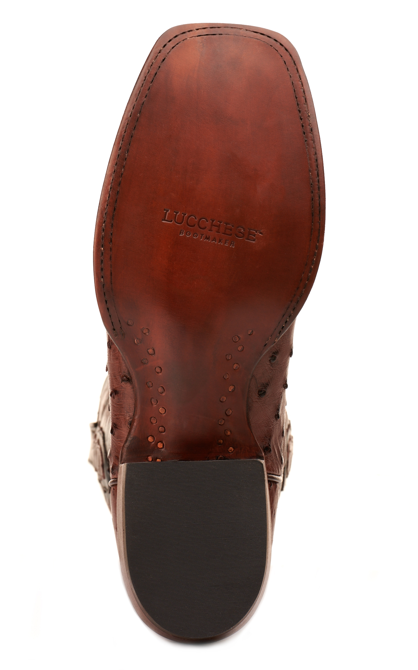 Lucchese Men's Kango Tabacco and Brown Full Quill Ostrich Wide Square Toe Exotic Cowboy Boots - Image 1