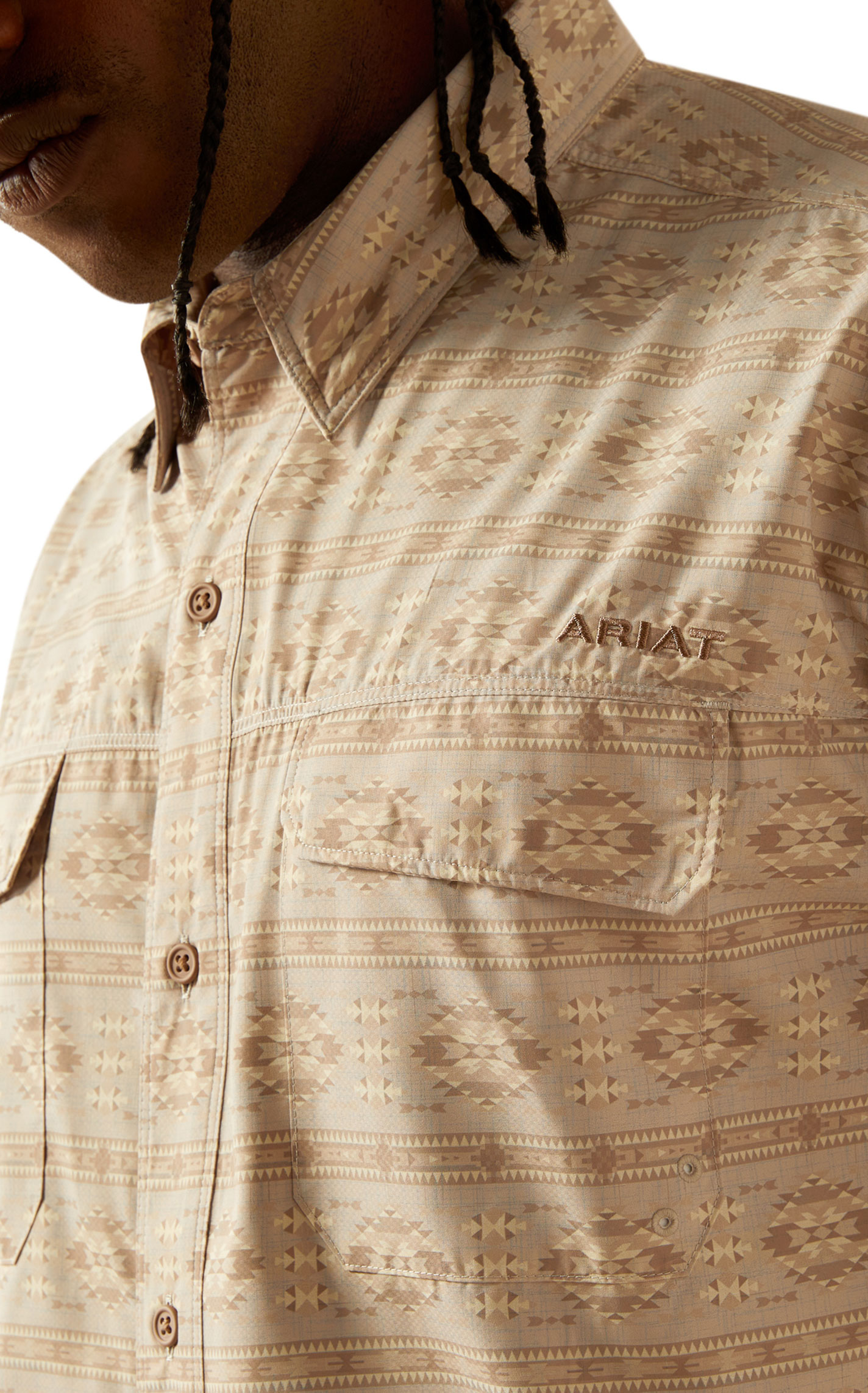 Ariat VentTEK Outbound Latte & Taupe Aztec Button Down Shirt - Image 1