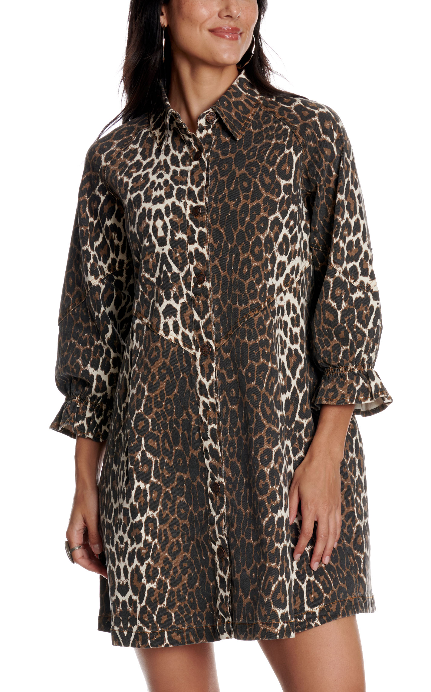 Blue B Women's Brown Leopard Print Button Front Dress - Image 1
