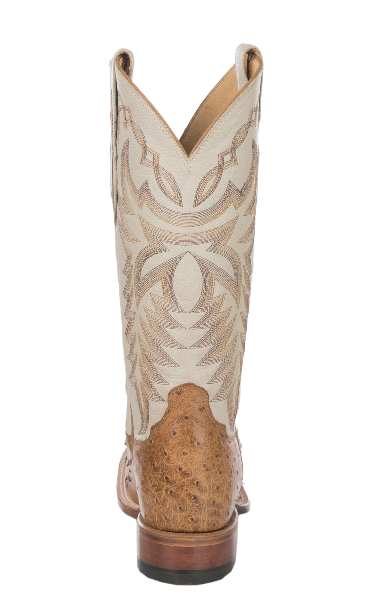 Justin Men's Pascoe Ivory and Antique Saddle Brown Full Quill Ostrich Wide Square Toe Exotic Cowboy Boots - Image 1