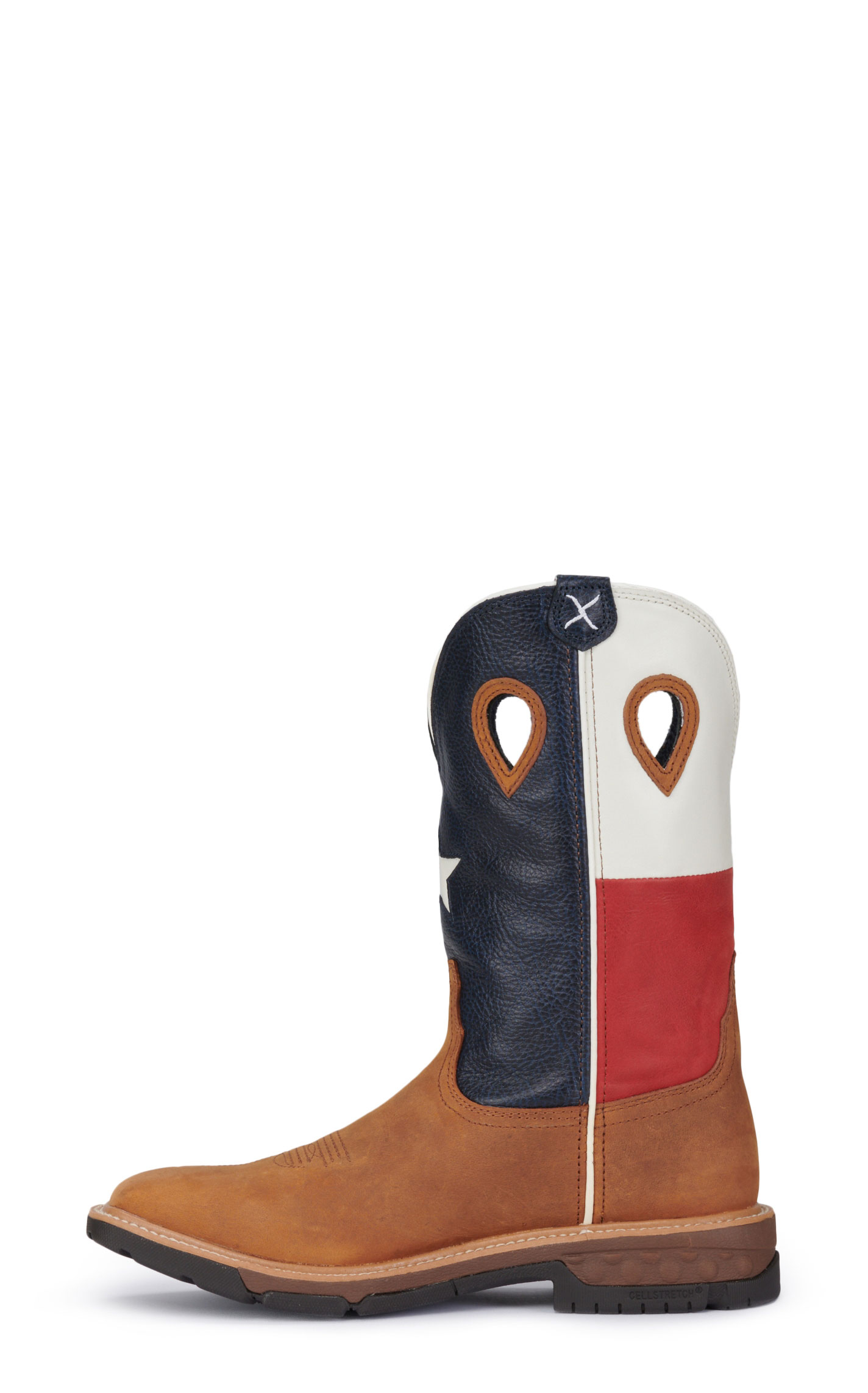 Twisted X Men's Cognac Leather with Texas Flag Upper Wide Square Toe Work Boots - Image 1