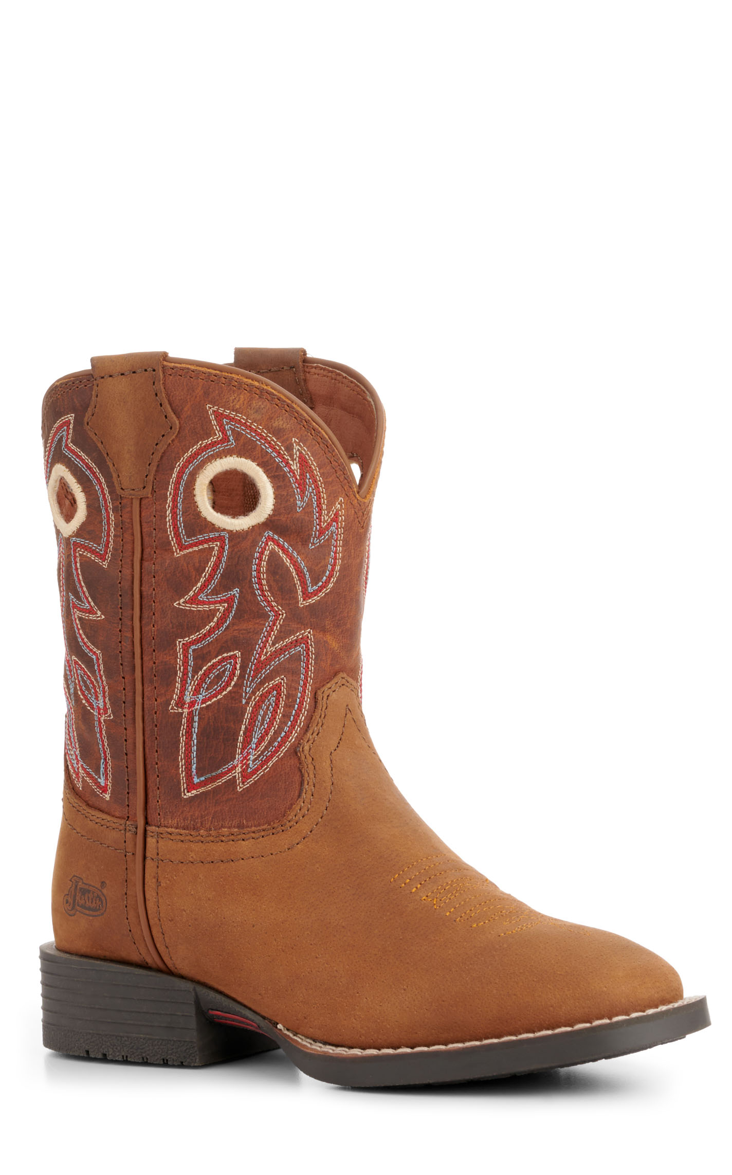 Justin Kids Bowline Junior Brown and Sunset Brown Wide Square Toe Cowboy Boots - Image 1
