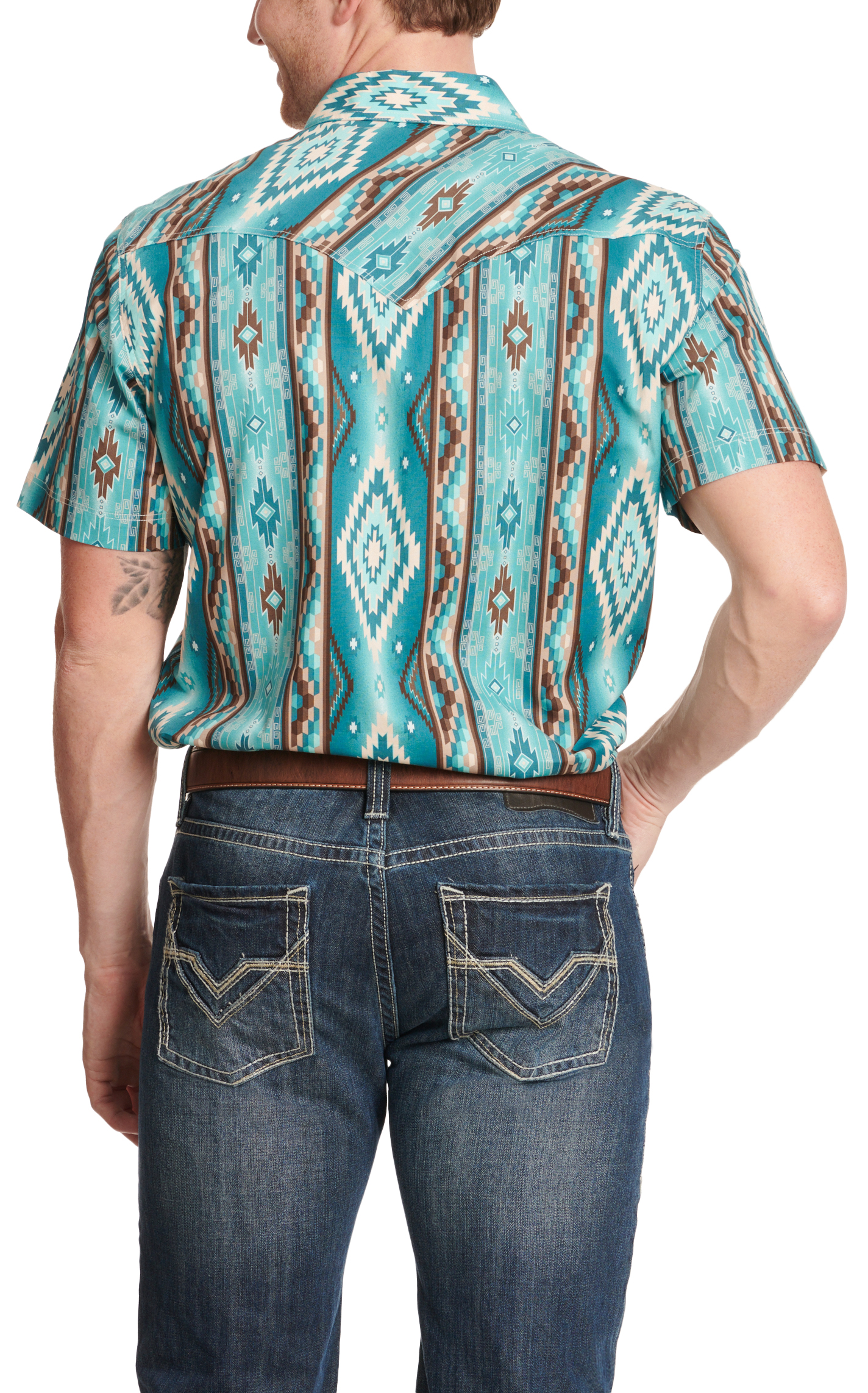 Rock & Roll Denim Men's Turquoise Aztec Print Western Shirt - Image 1